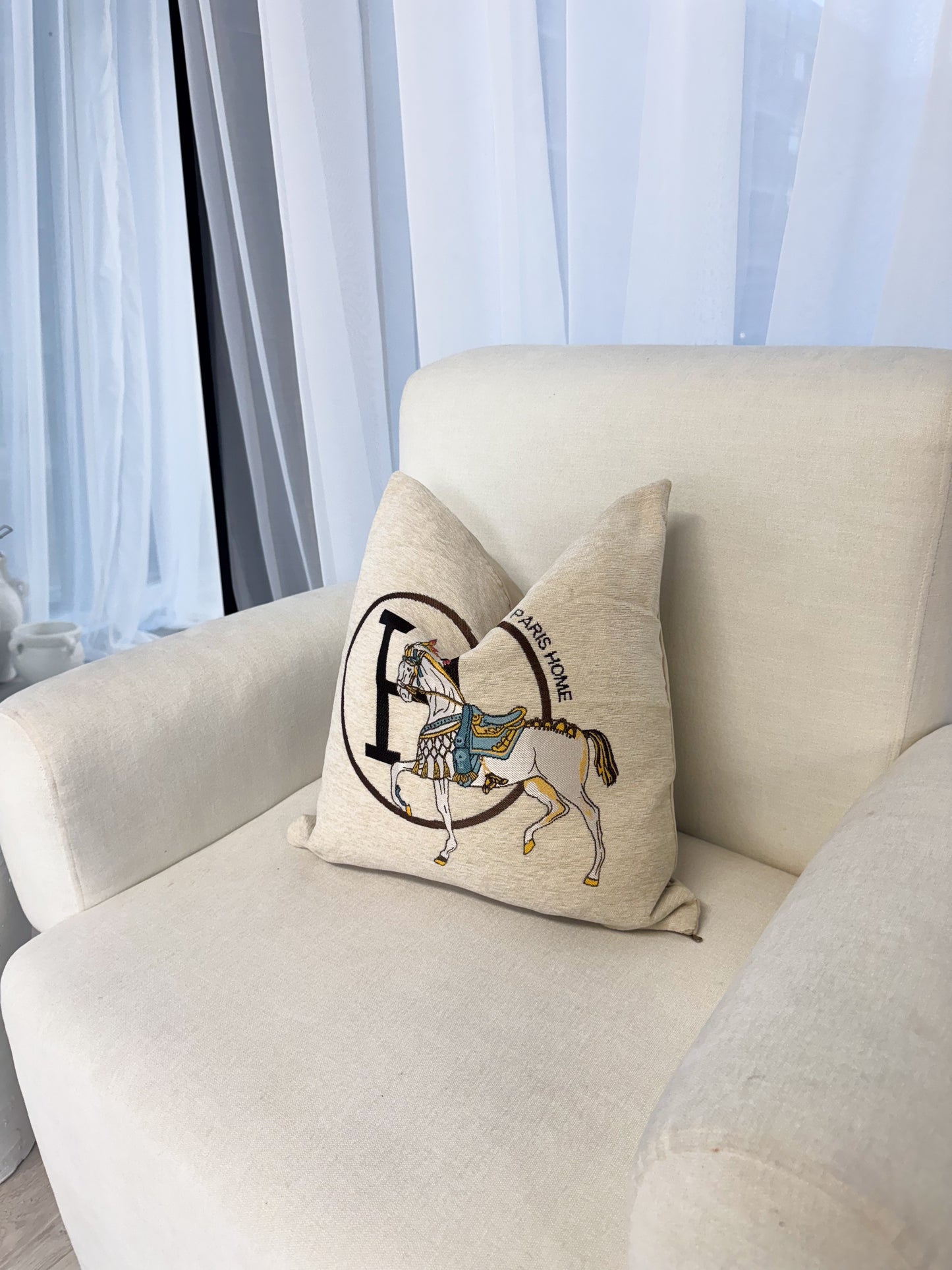 Duck Feather Cream Horse Cushion