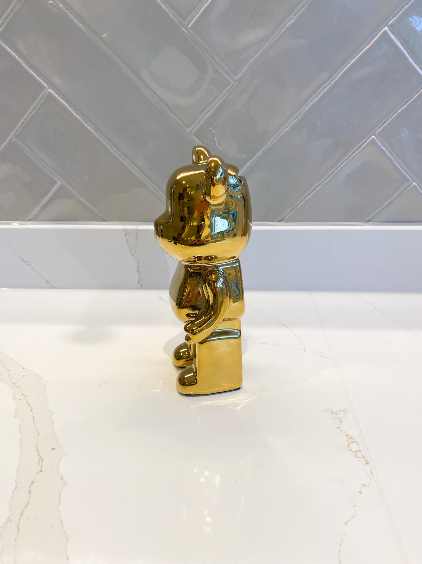 GOLD bear brick piggy bank ceramic sculpture