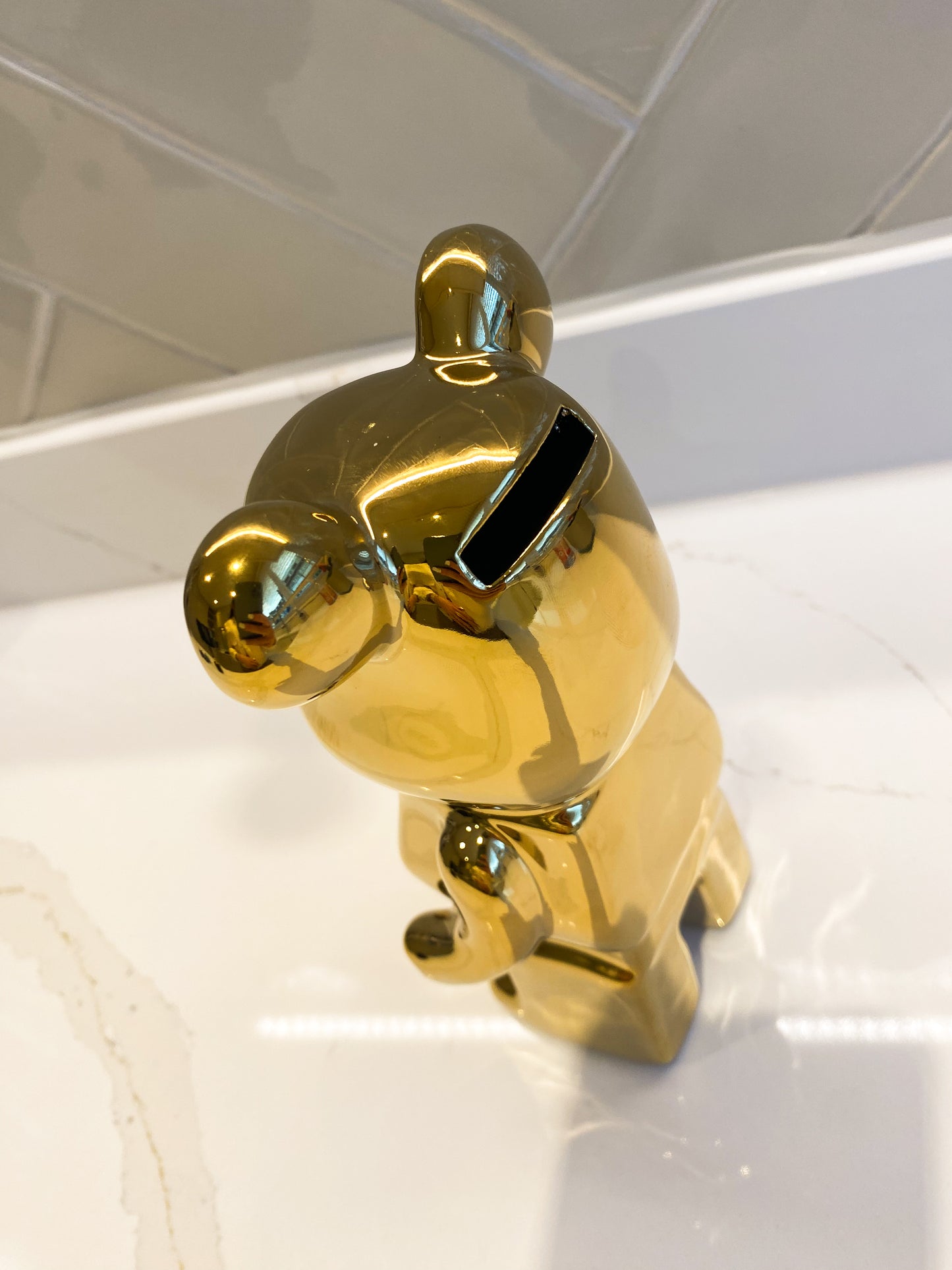 GOLD bear brick piggy bank ceramic sculpture