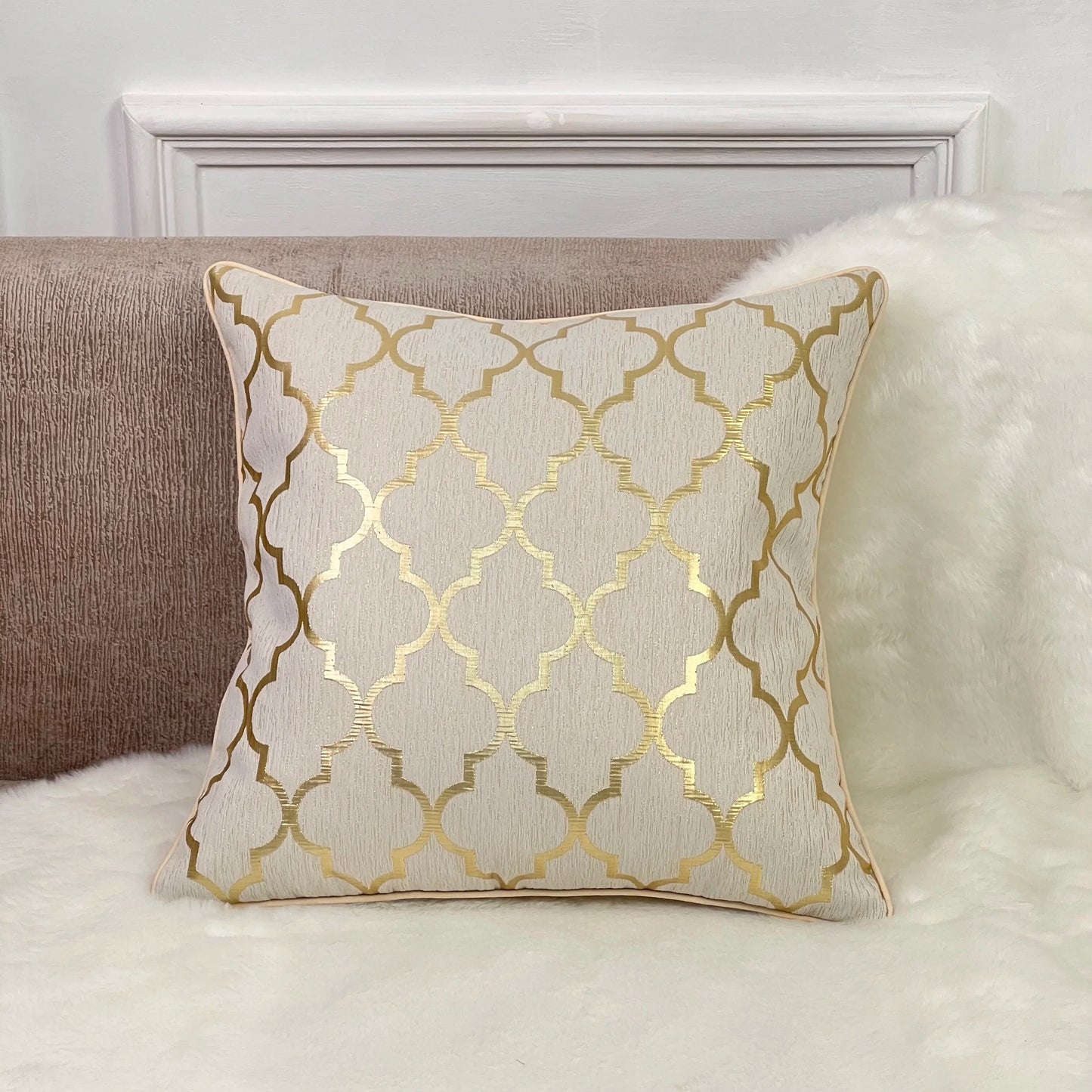 Duck Feather Gold Geo Cushion