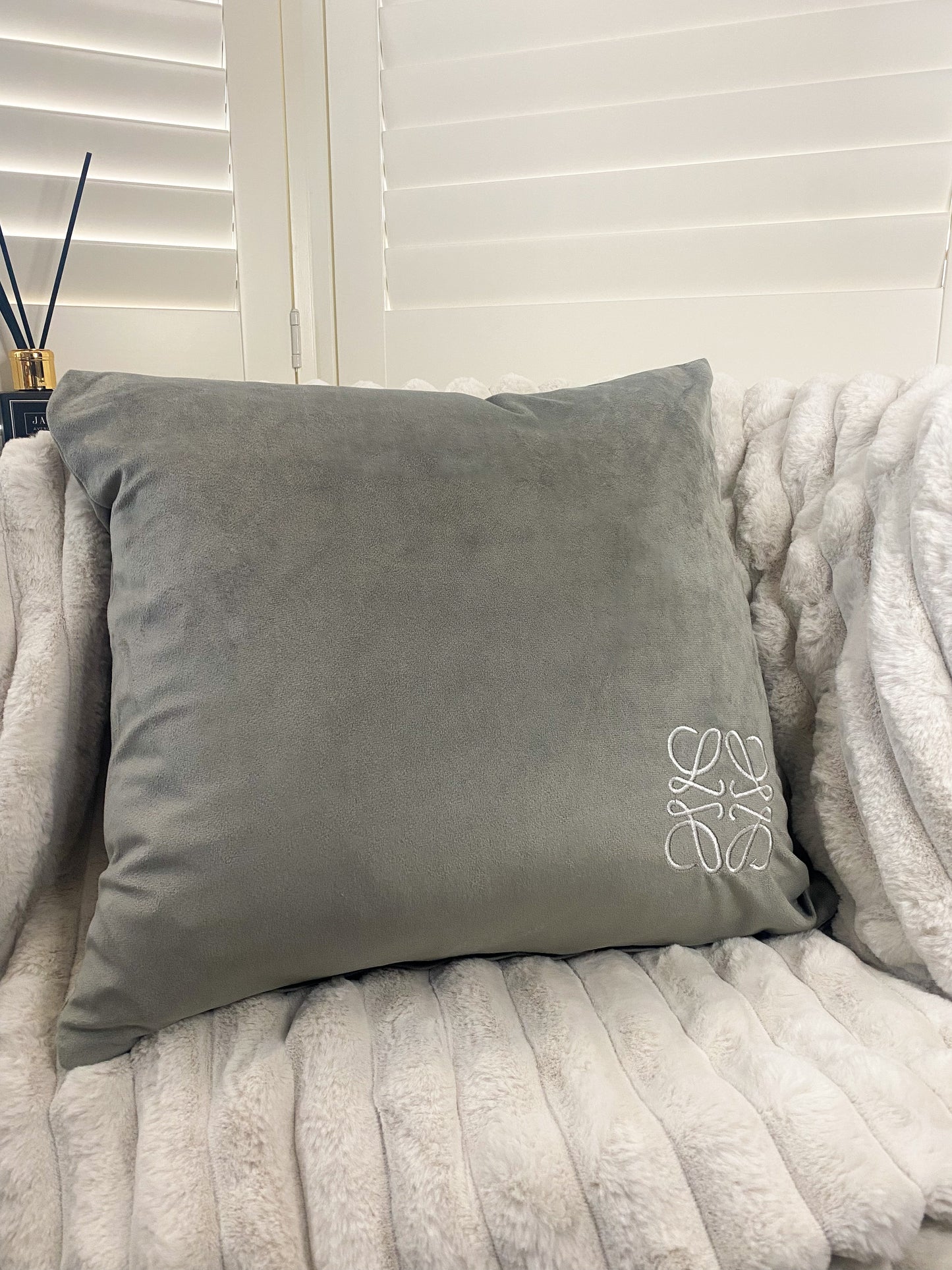 Suede L Grey and White Bespoke Cushion Cover