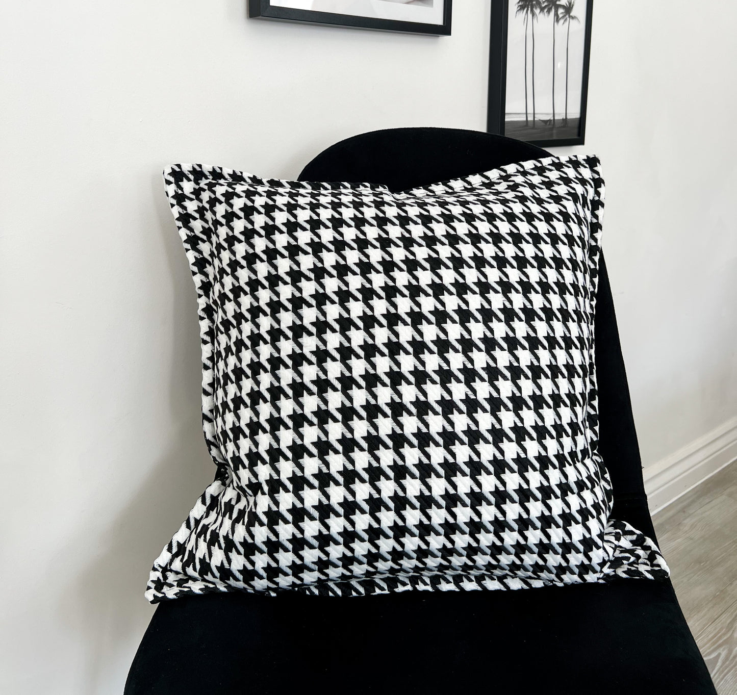 Duck Feather Black and White Houndstooth Cushion