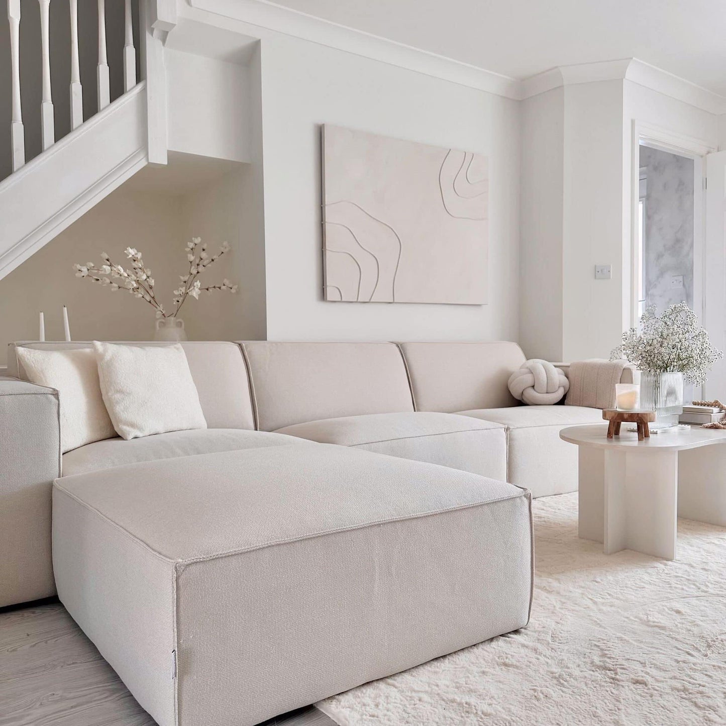 Ivory 3 Seater Sofa + Footstool