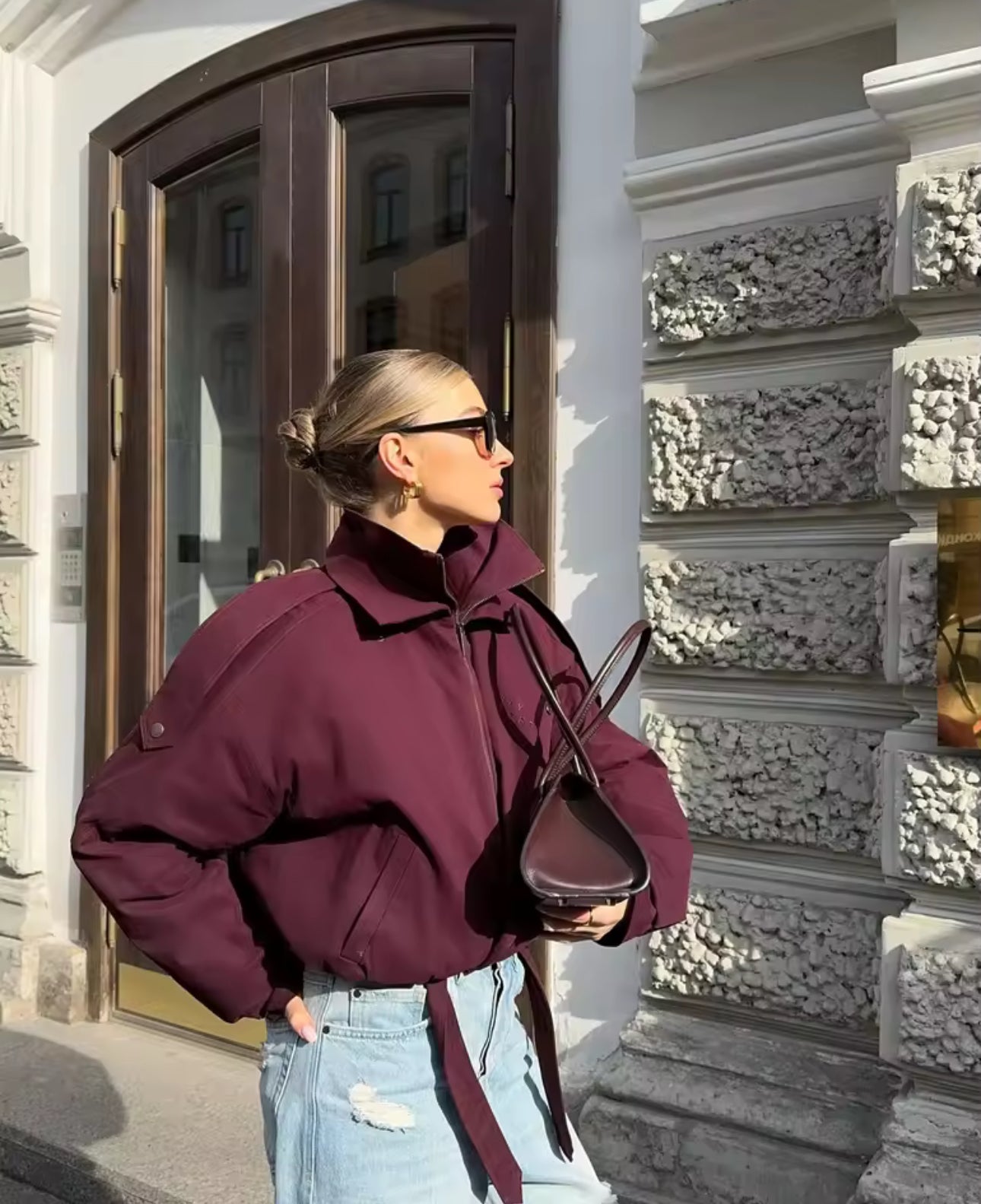 Wine Red Collar Overcoat