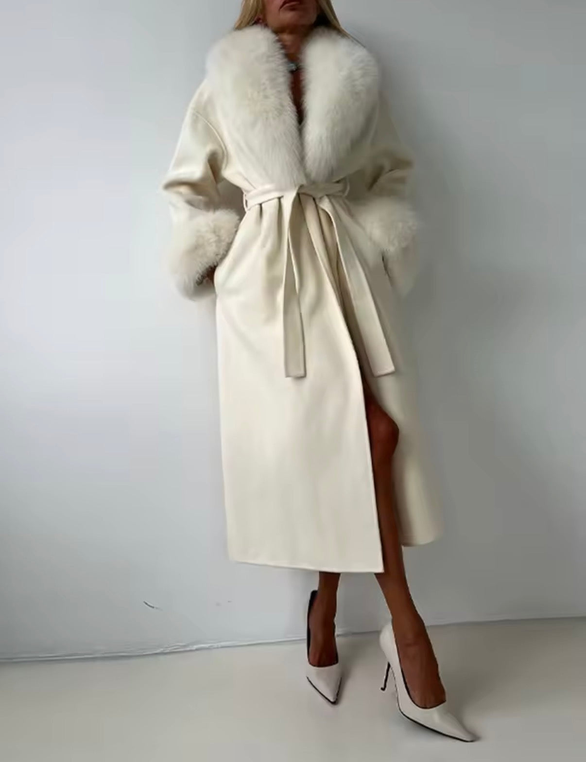 Woolen Fur Long Overcoat