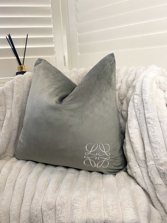 Suede L Grey and White Bespoke Cushion Cover