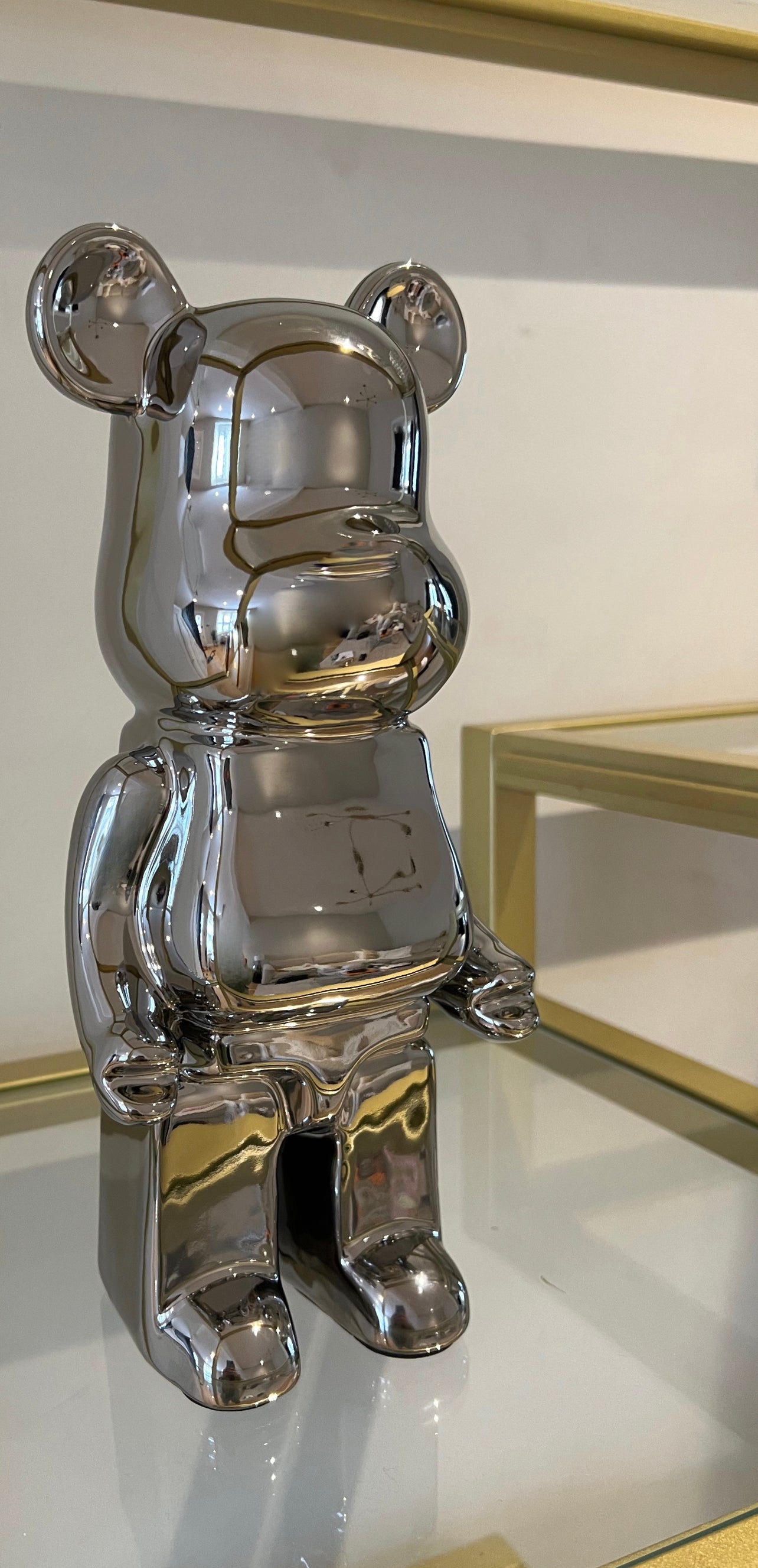 SILVER bear brick piggy bank ceramic sculpture