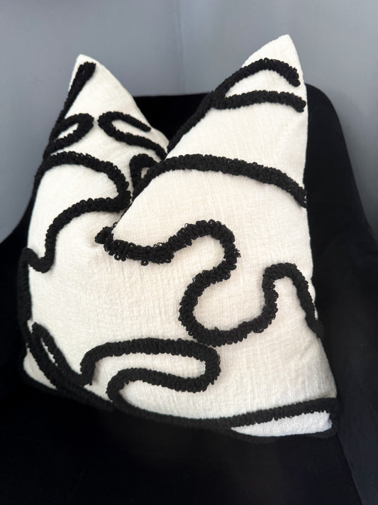 Duck Feather Filled Black and White Teddy Cushion