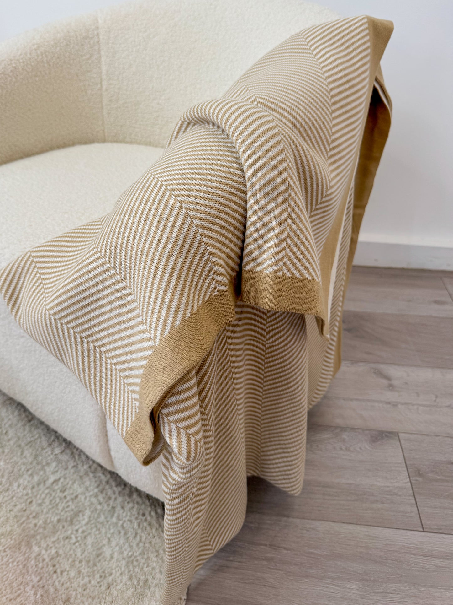 Beige Nordic Knitted Blanket / Throw