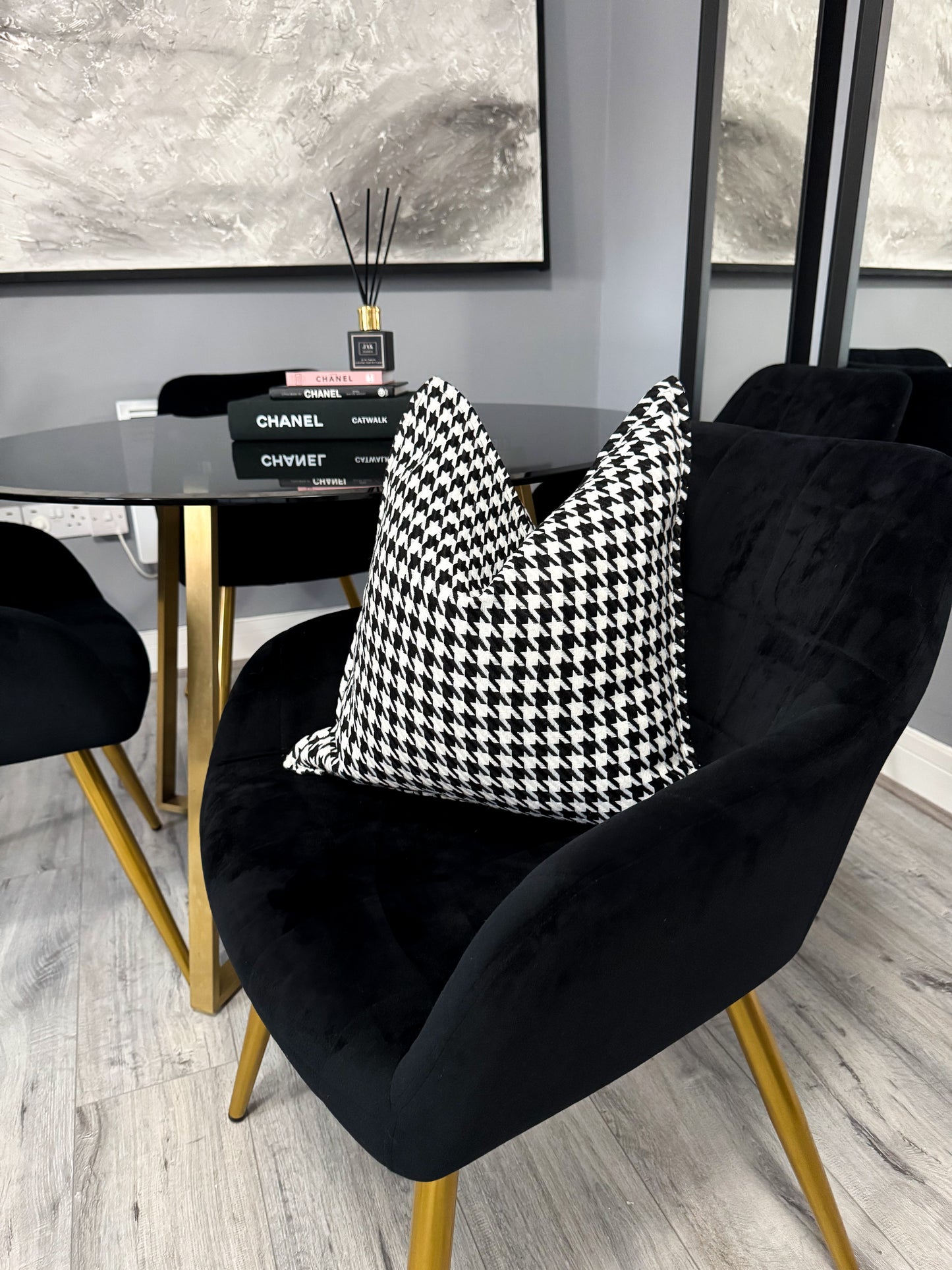 Duck Feather Black and White Houndstooth Cushion
