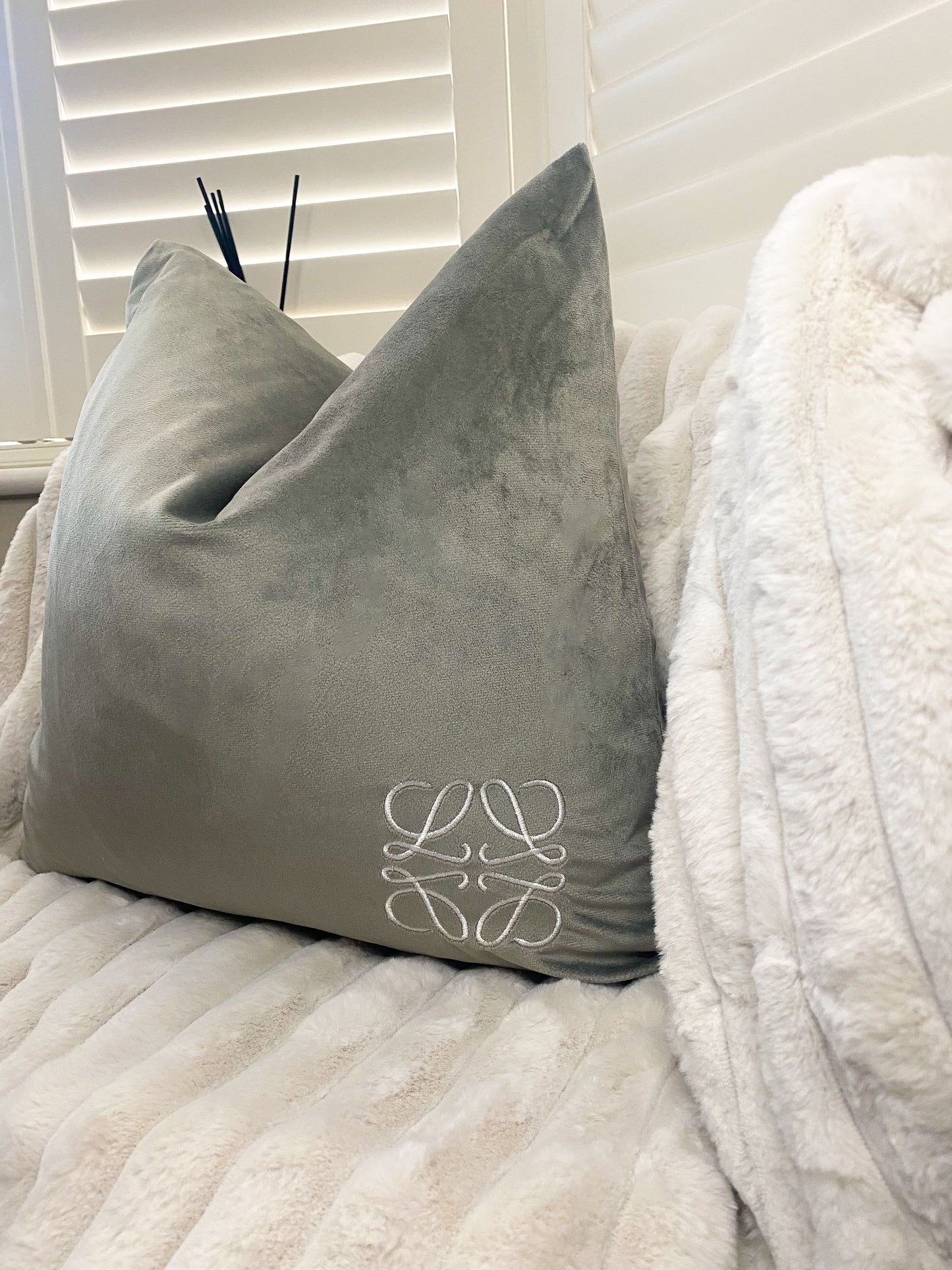 Suede L Grey and White Bespoke Cushion Cover