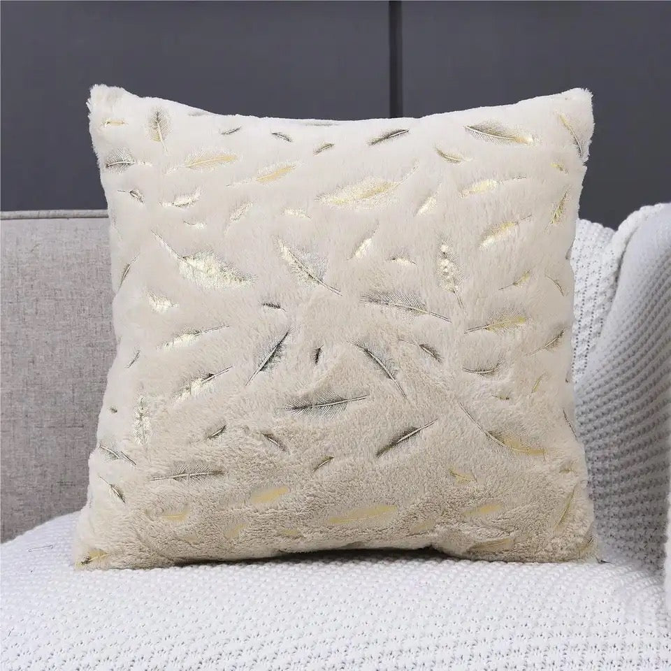 Gold Feather Soft Touch Cushion Cover
