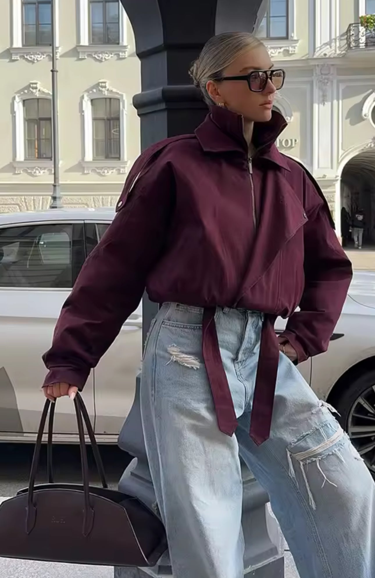 Wine Red Collar Overcoat