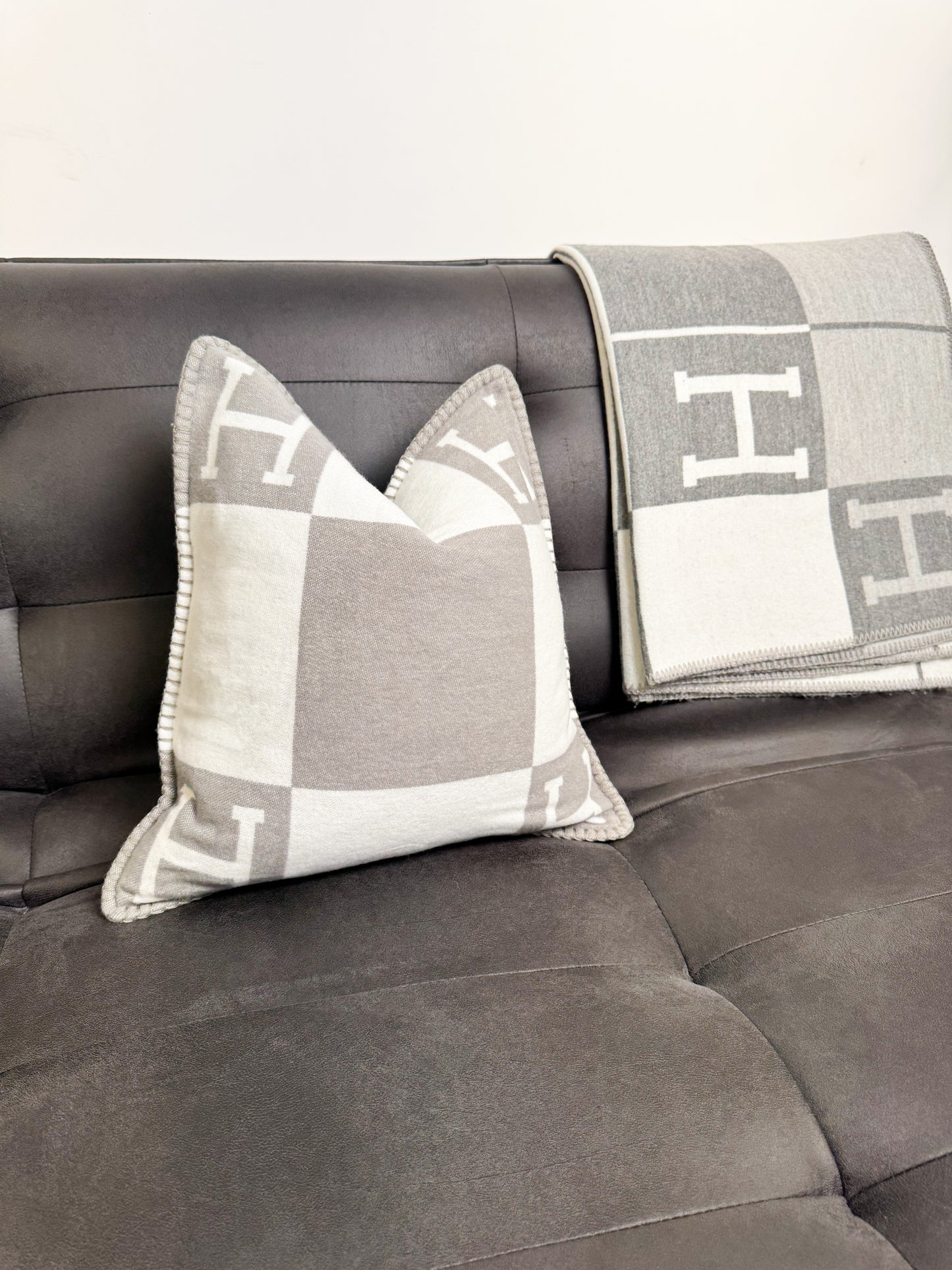 Grey H Cashmere Cushion Cover