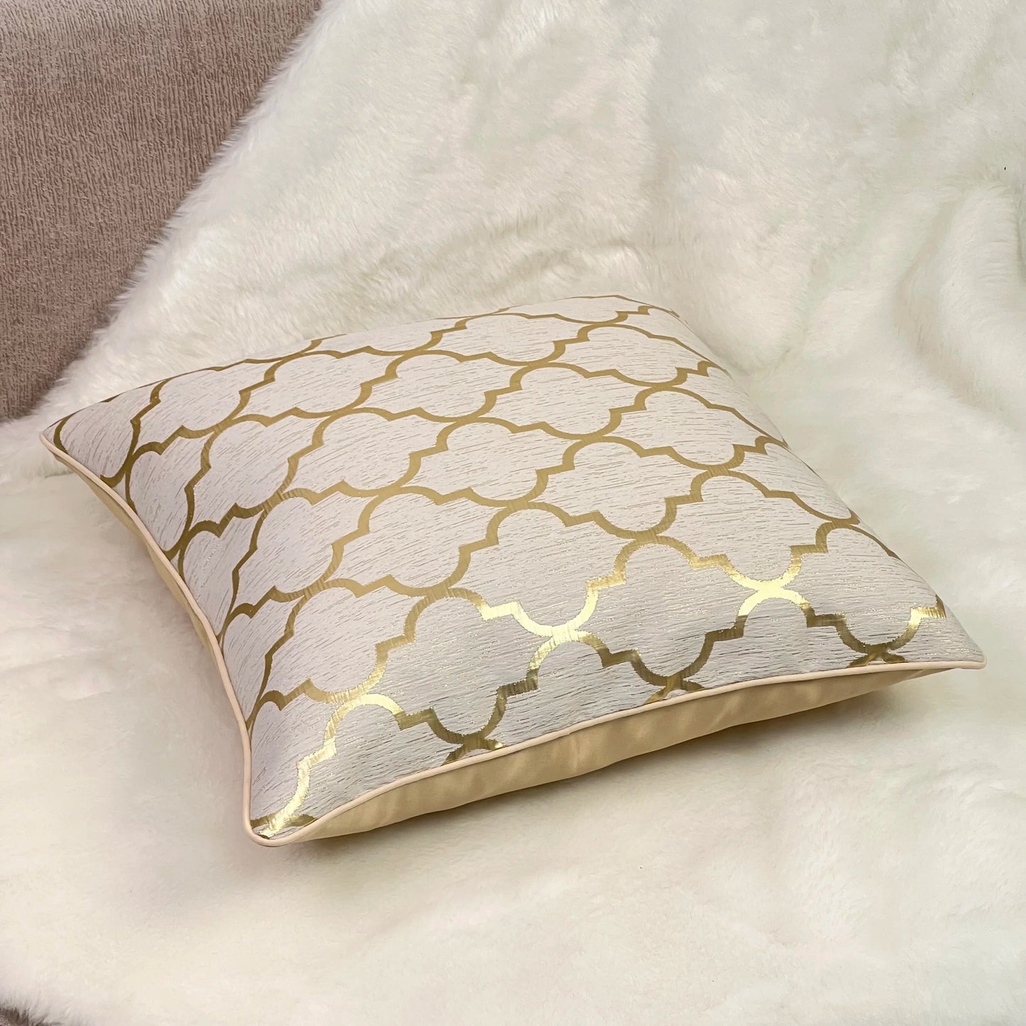 Duck Feather Gold Geo Cushion
