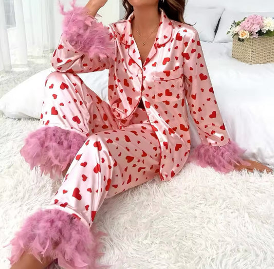 Pink Feather Heart Pyjamas