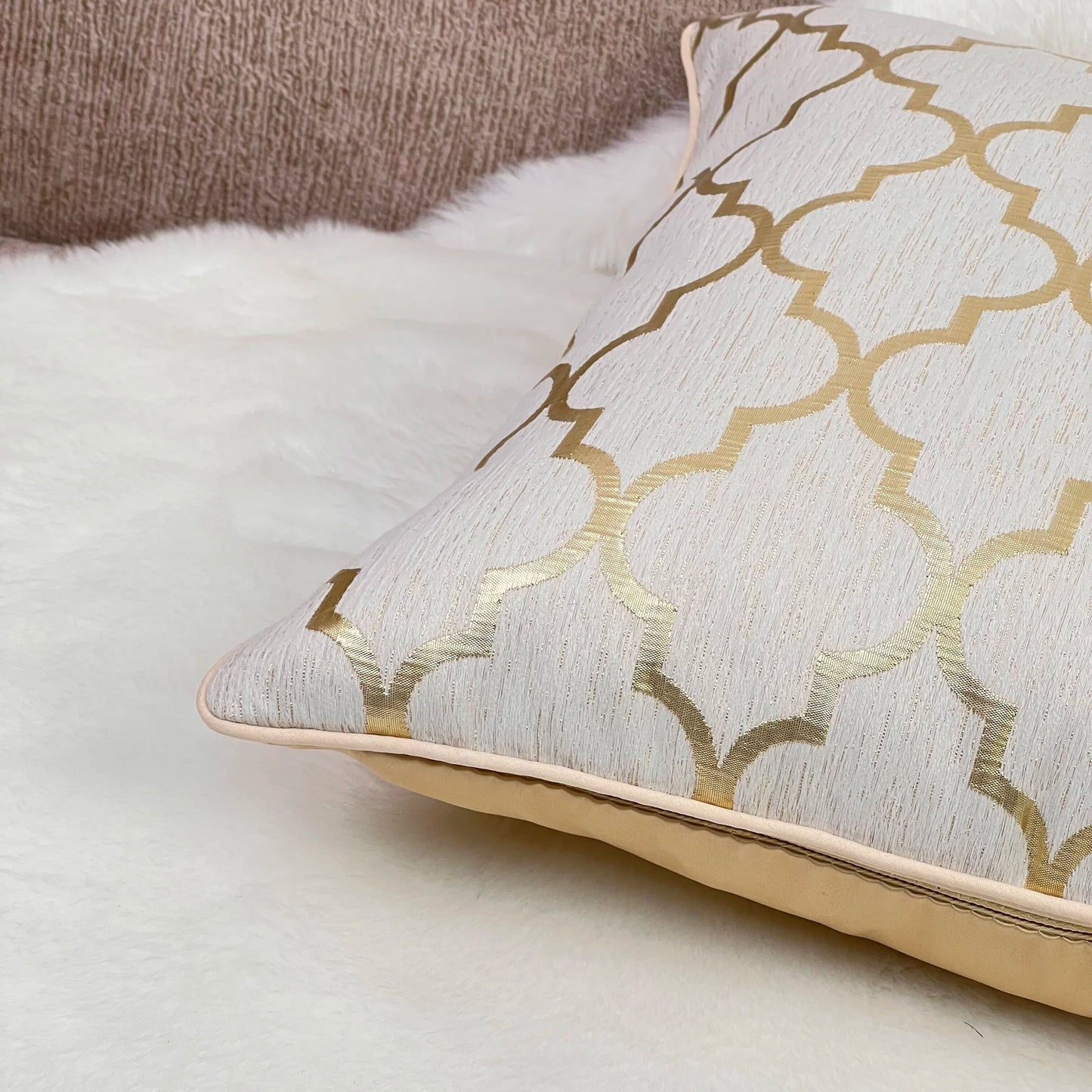 Duck Feather Gold Geo Cushion