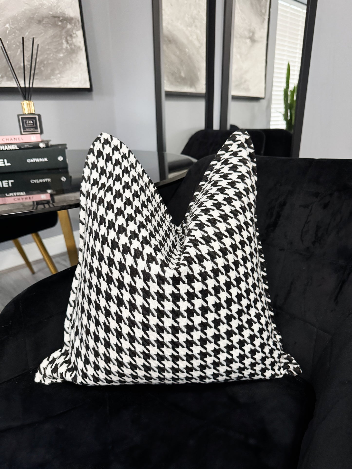 Duck Feather Black and White Houndstooth Cushion