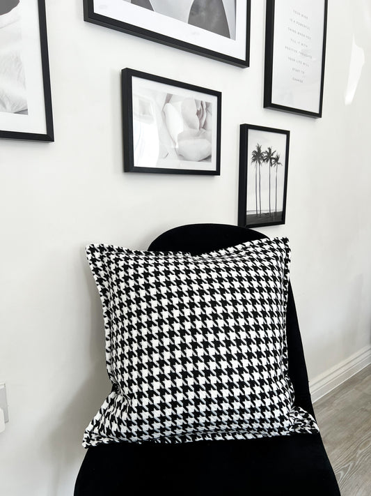 Duck Feather Black and White Houndstooth Cushion