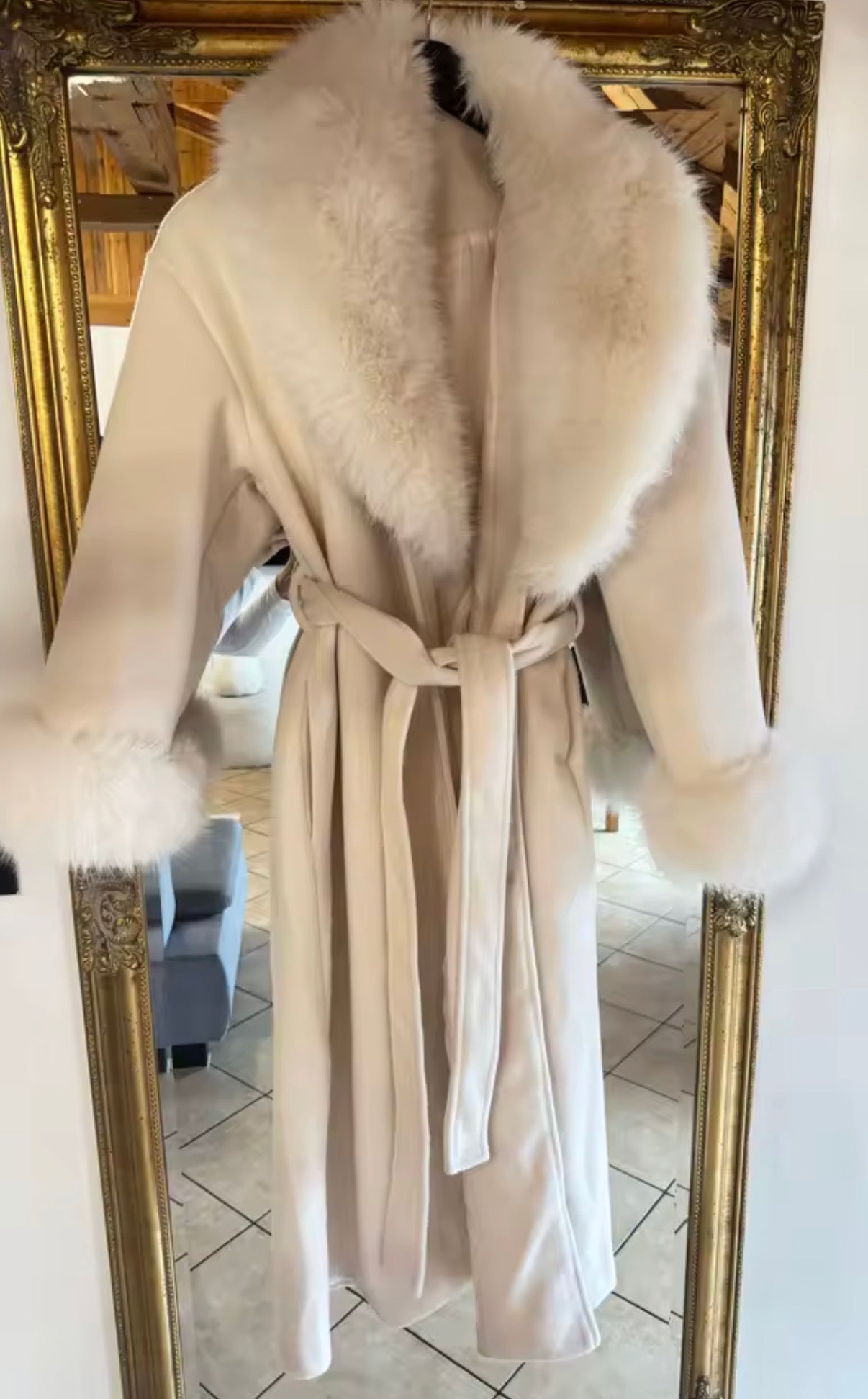 Woolen Fur Long Overcoat