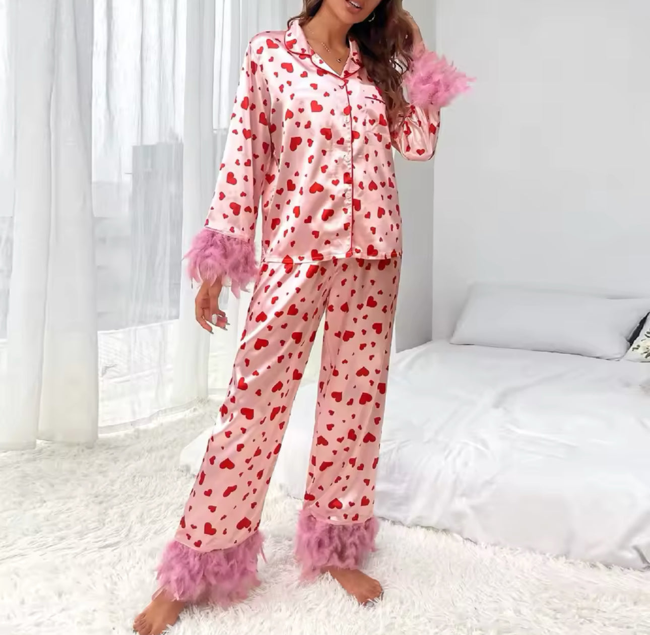 Pink Feather Heart Pyjamas