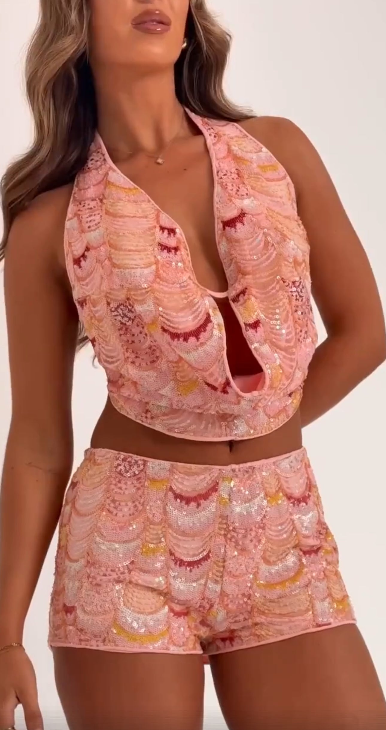 Peach Sequin Co-Ord Set