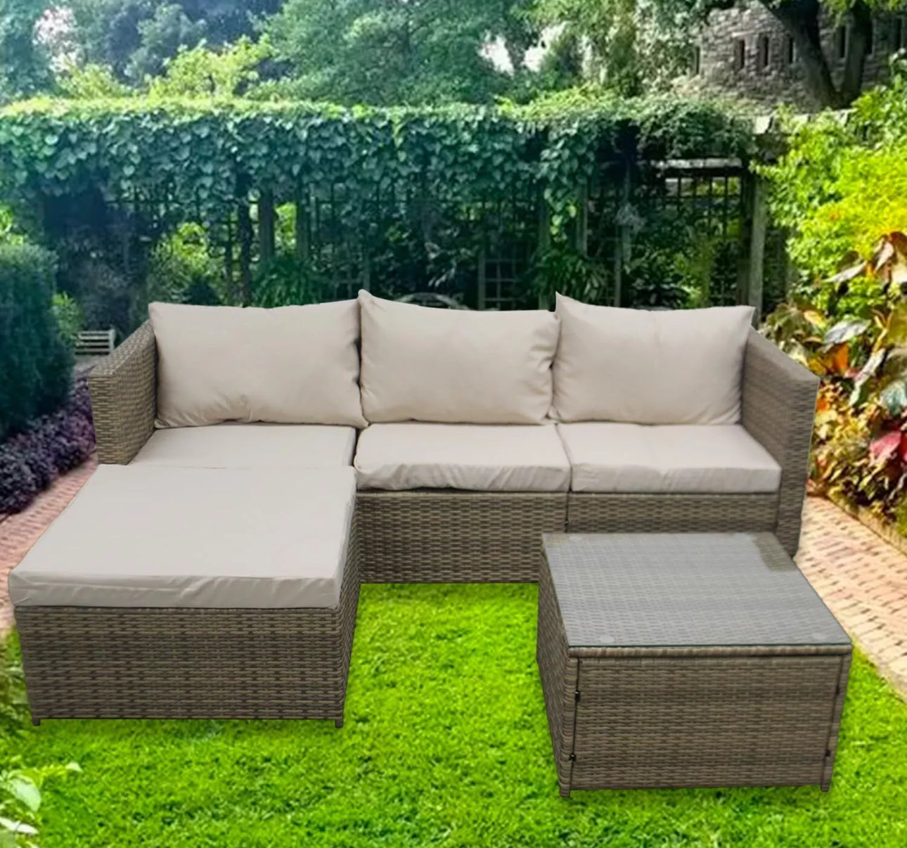 Rattan 4 Seater Garden Sofa and Table
