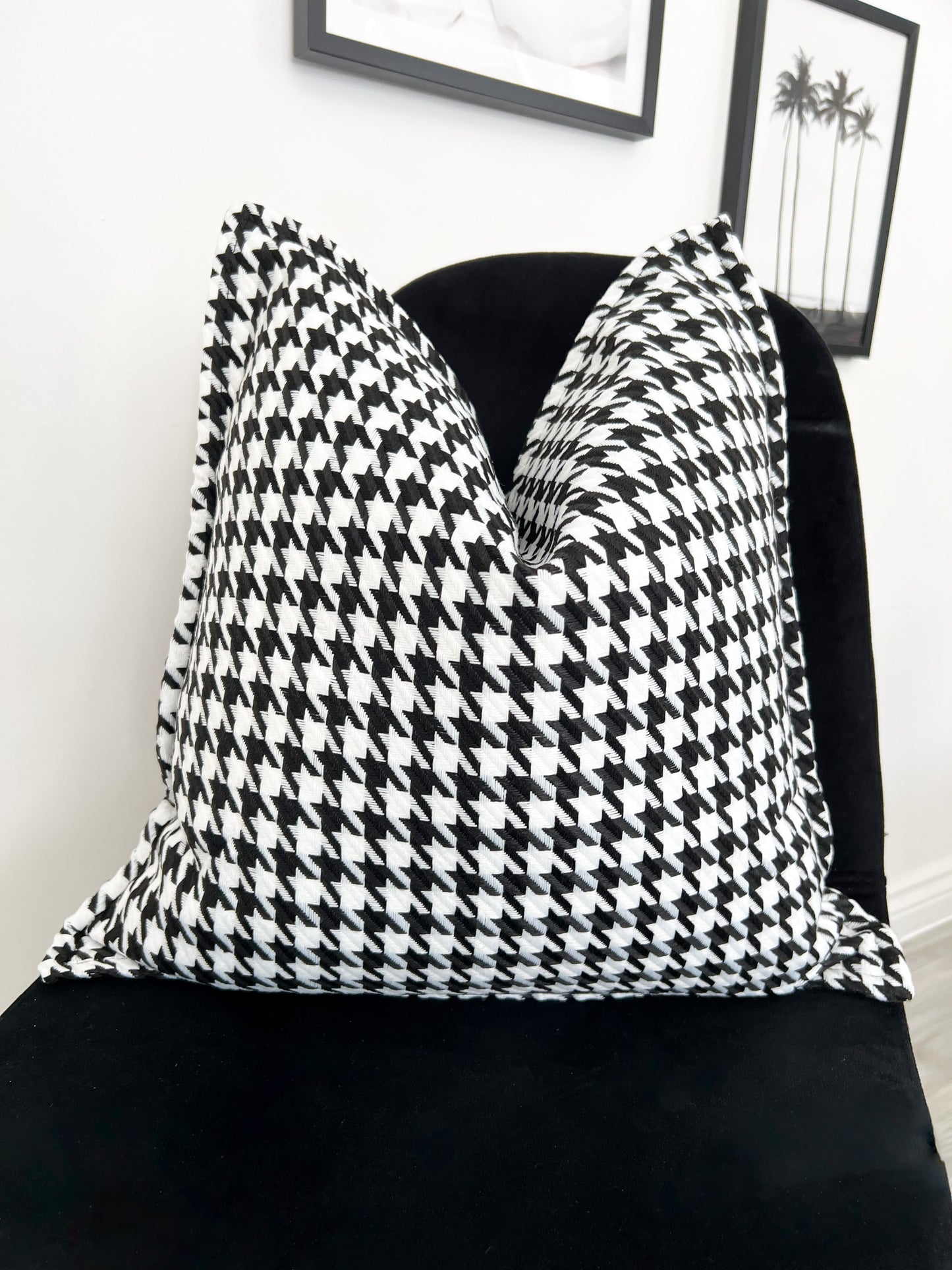 Duck Feather Black and White Houndstooth Cushion