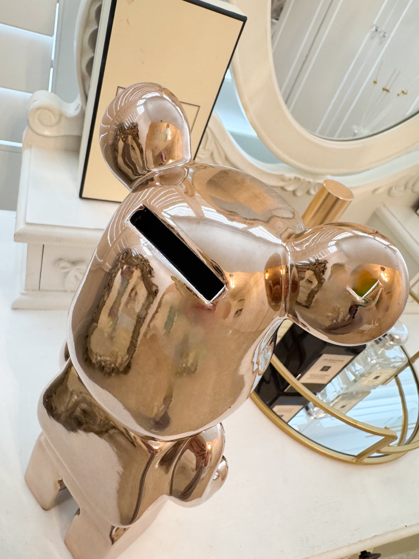 Rose Gold Bear brick piggy bank ceramic sculpture