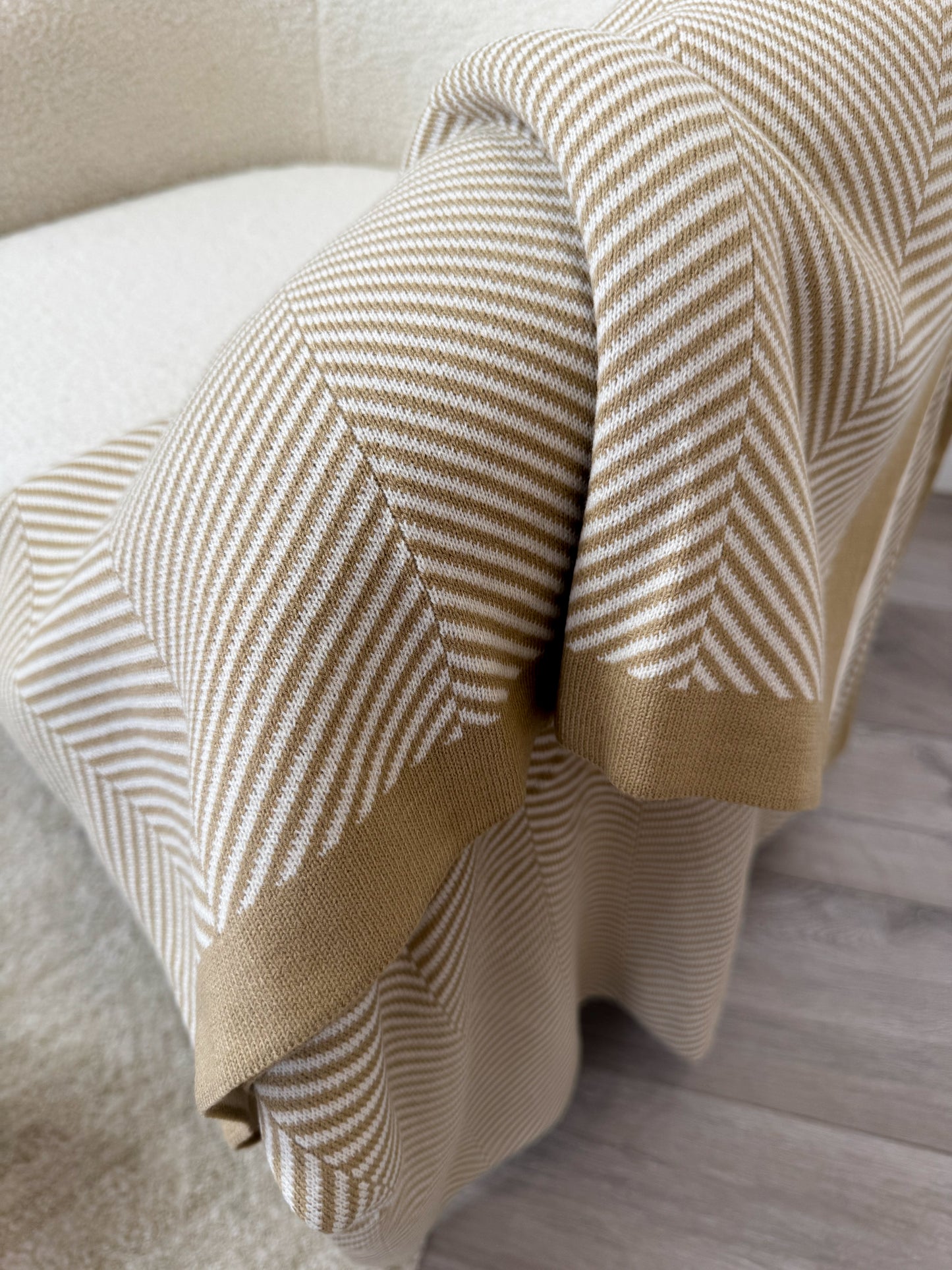 Beige Nordic Knitted Blanket / Throw
