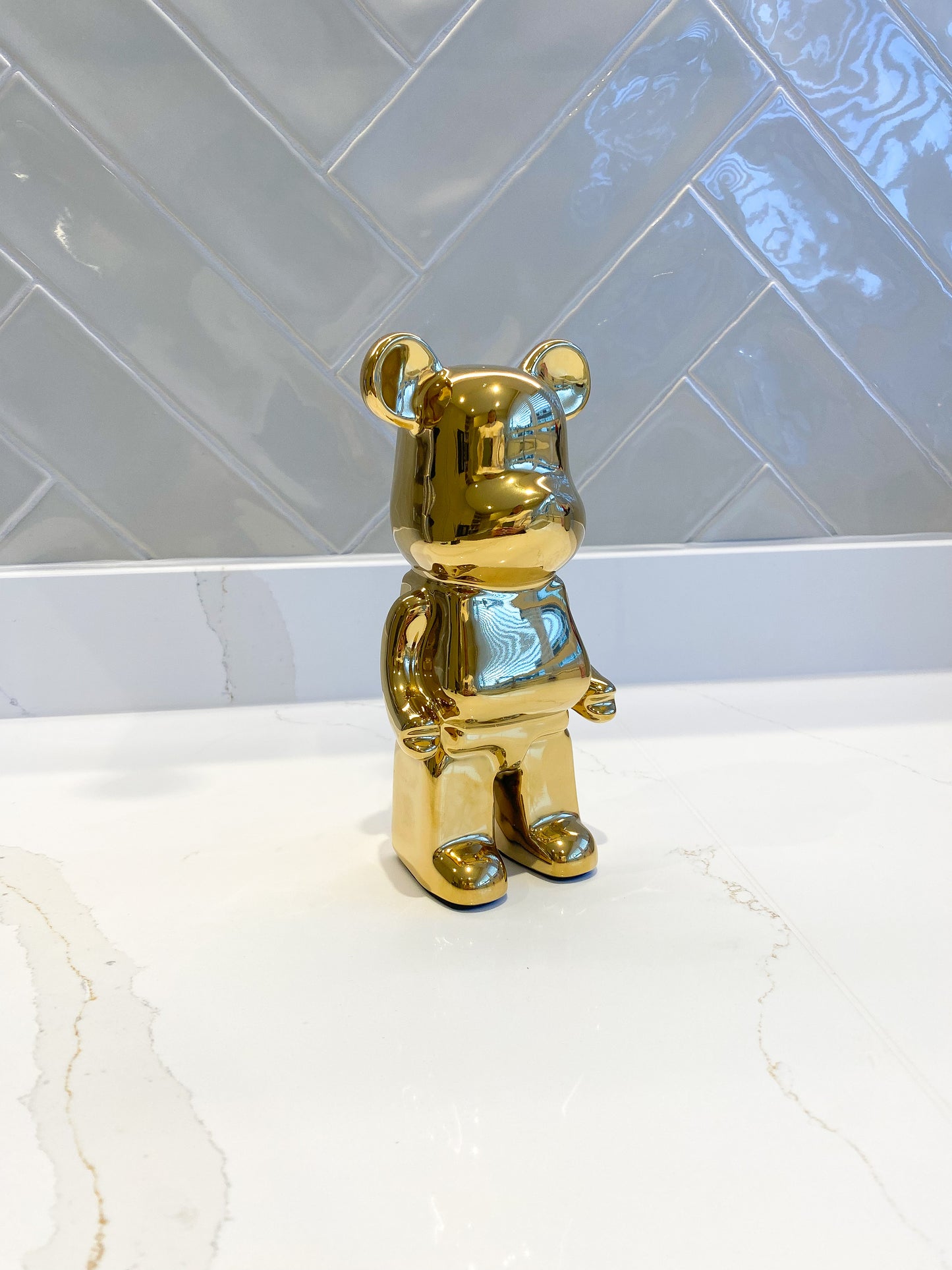 GOLD bear brick piggy bank ceramic sculpture