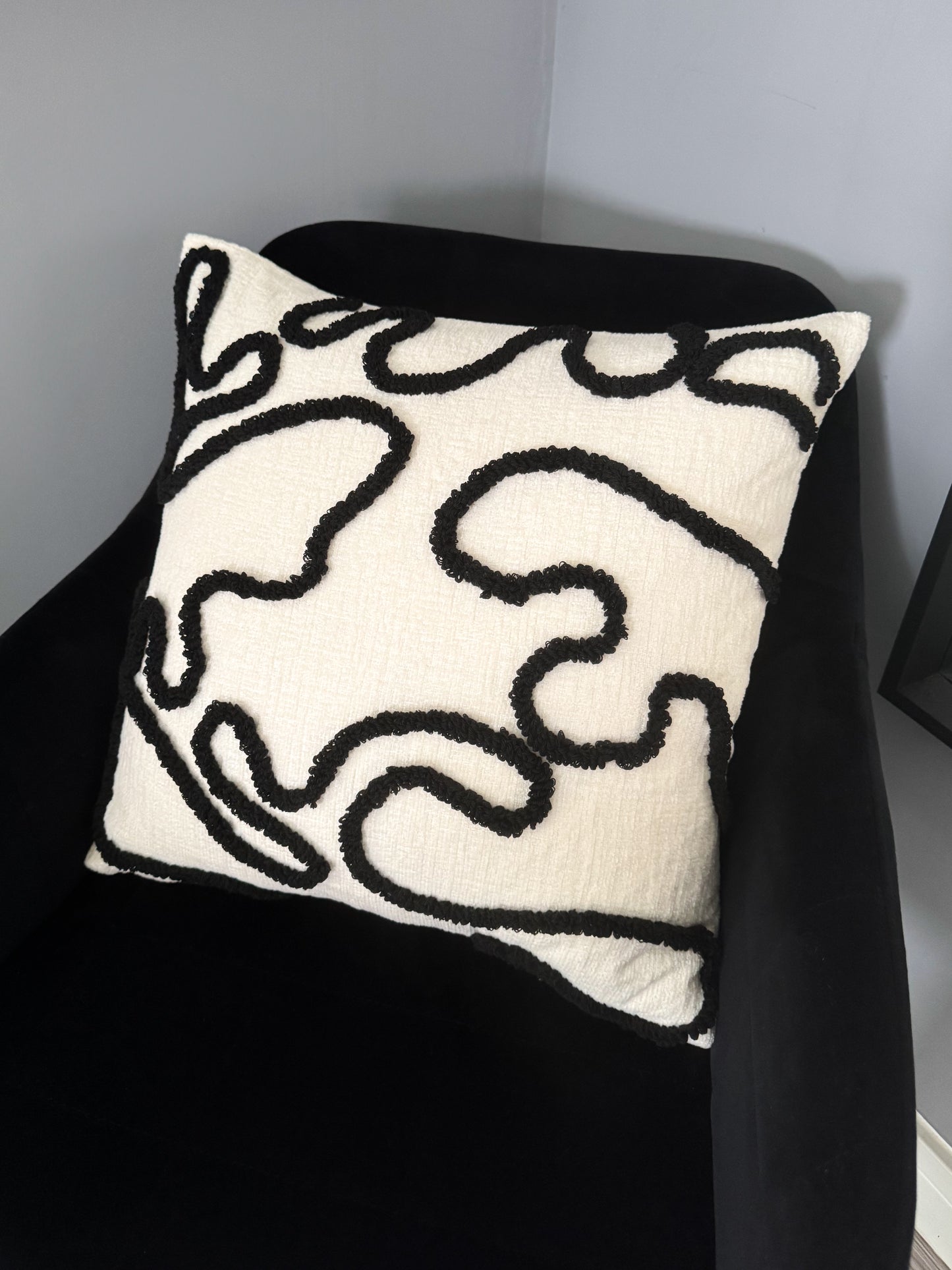 Duck Feather Filled Black and White Teddy Cushion