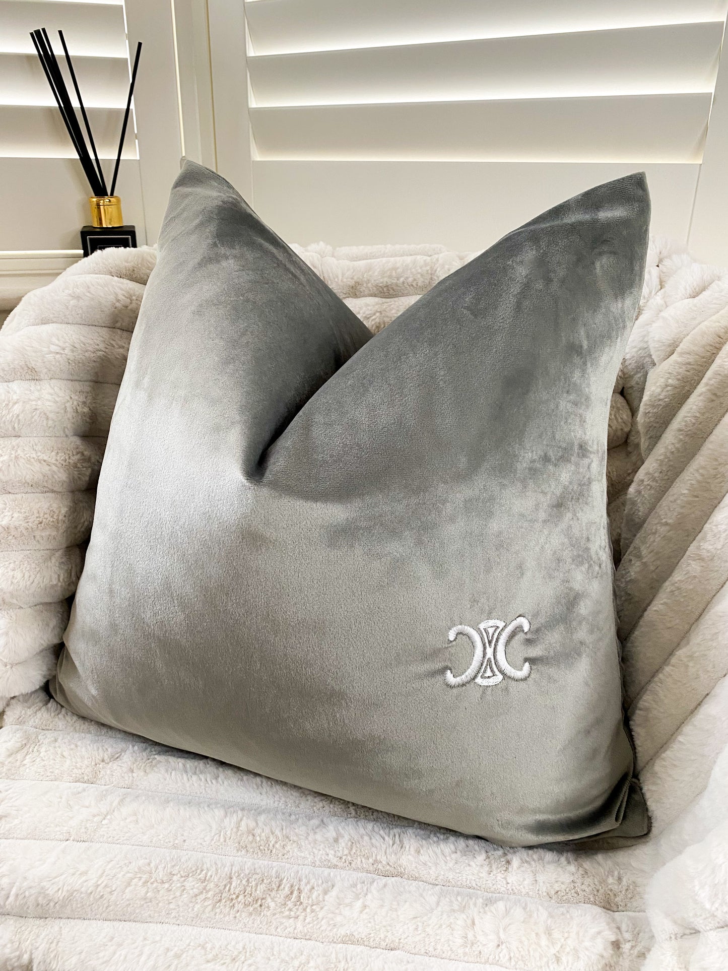 Suede C Grey and White Bespoke Cushion Cover
