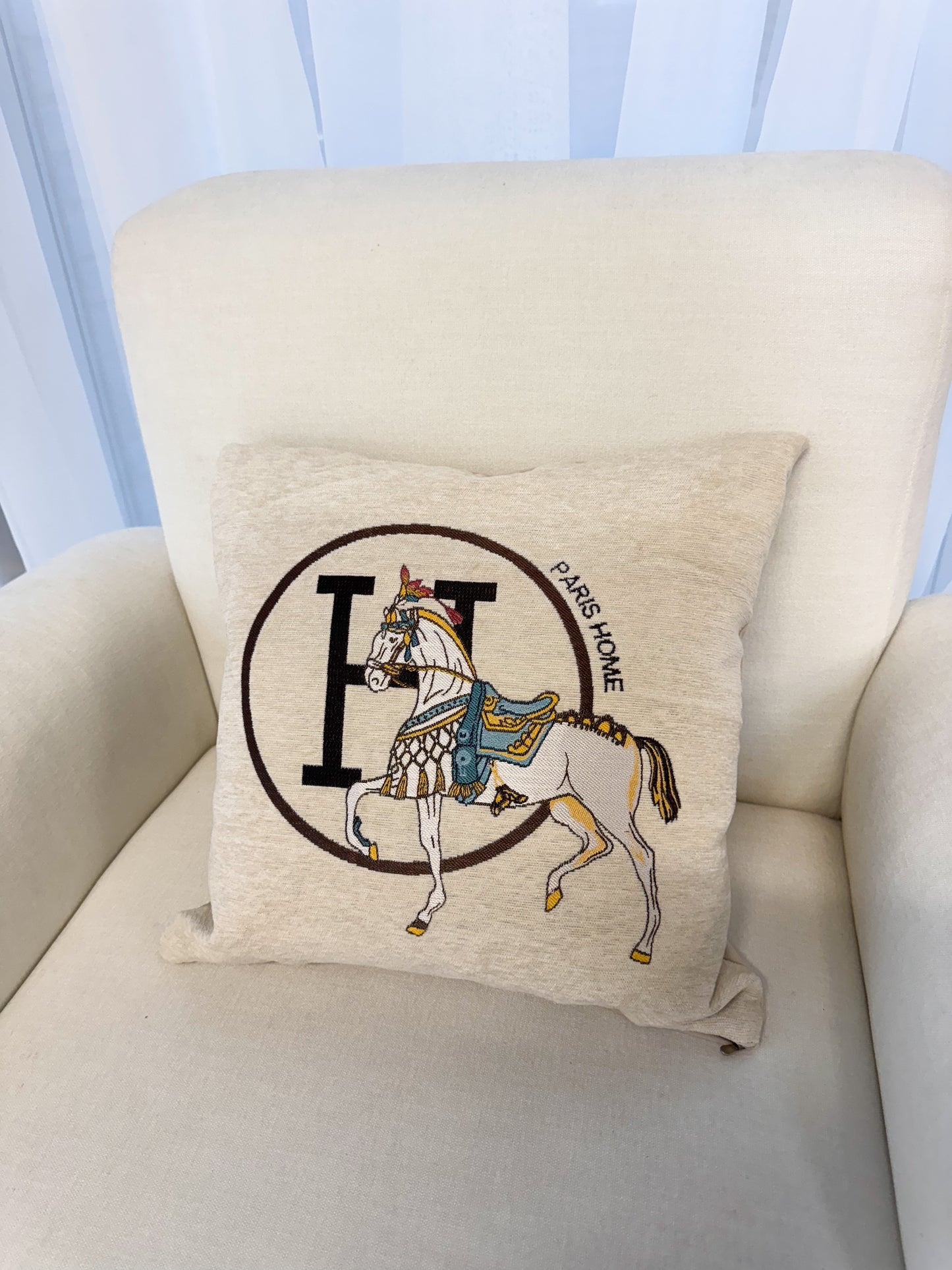 Duck Feather Cream Horse Cushion