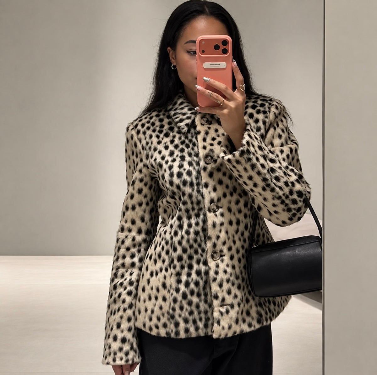 Leopard Print Faux Fur Tailored Jacket