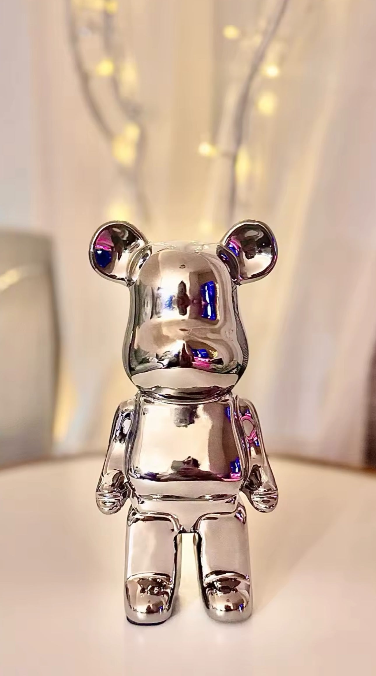 SILVER bear brick piggy bank ceramic sculpture