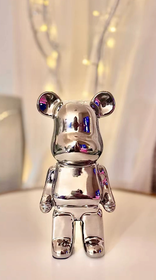 SILVER bear brick piggy bank ceramic sculpture