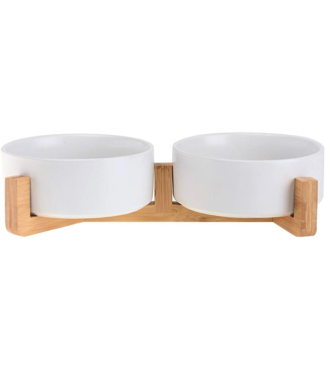 White Ceramic Pet Feeder - Two Bowls and Stand