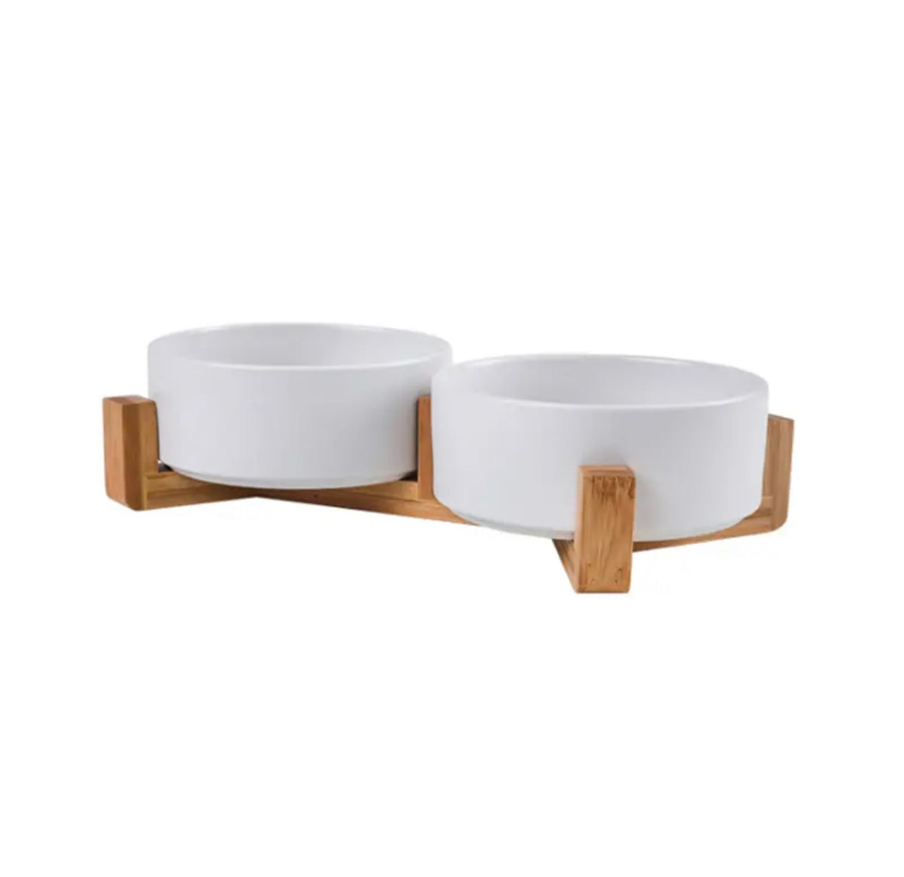 White Ceramic Pet Feeder - Two Bowls and Stand