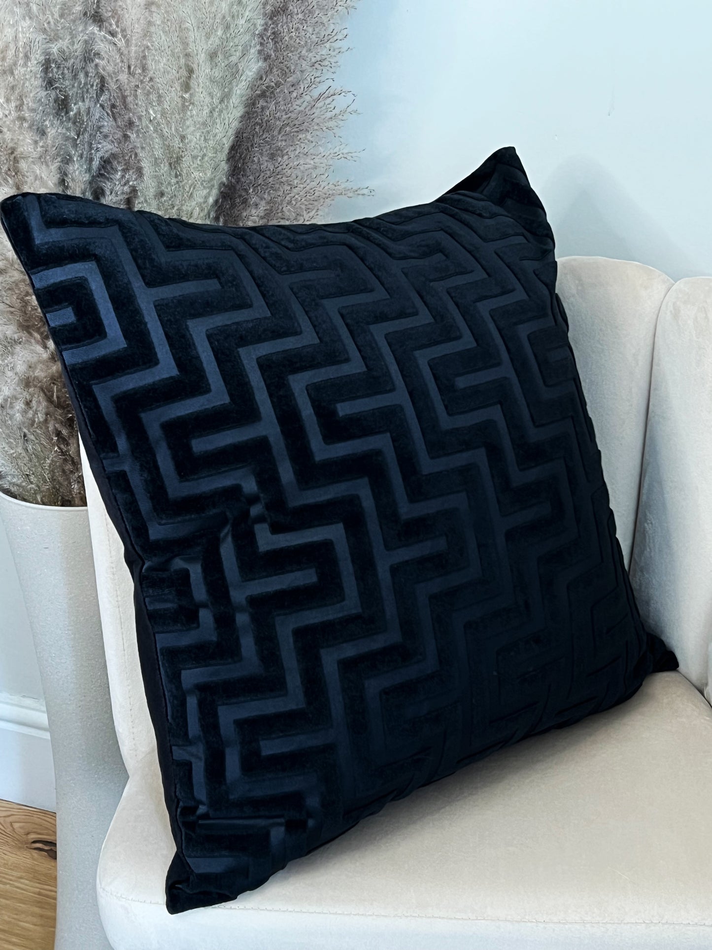 Duck Feather Black Velvet Jacquard Cushion