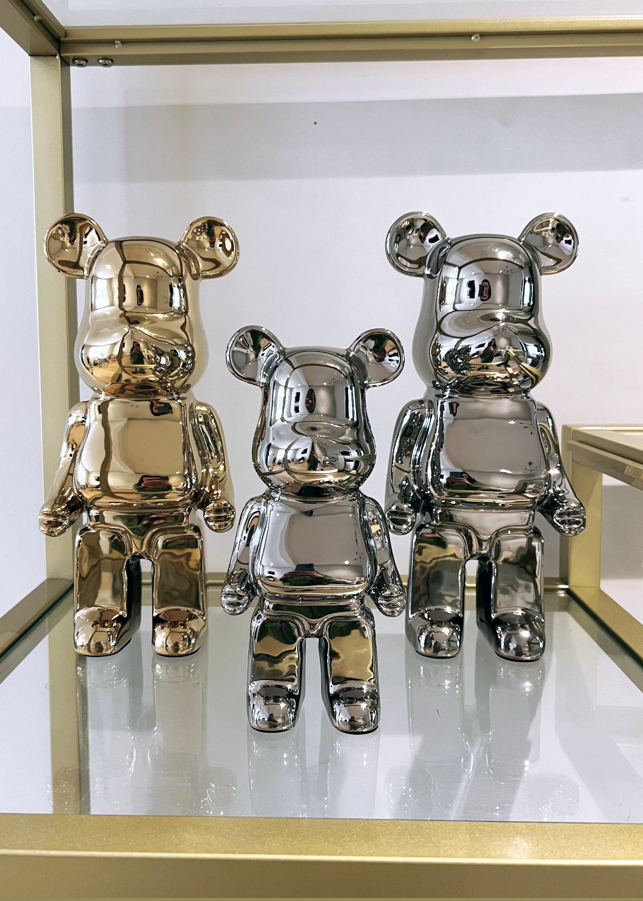 SILVER bear brick piggy bank ceramic sculpture