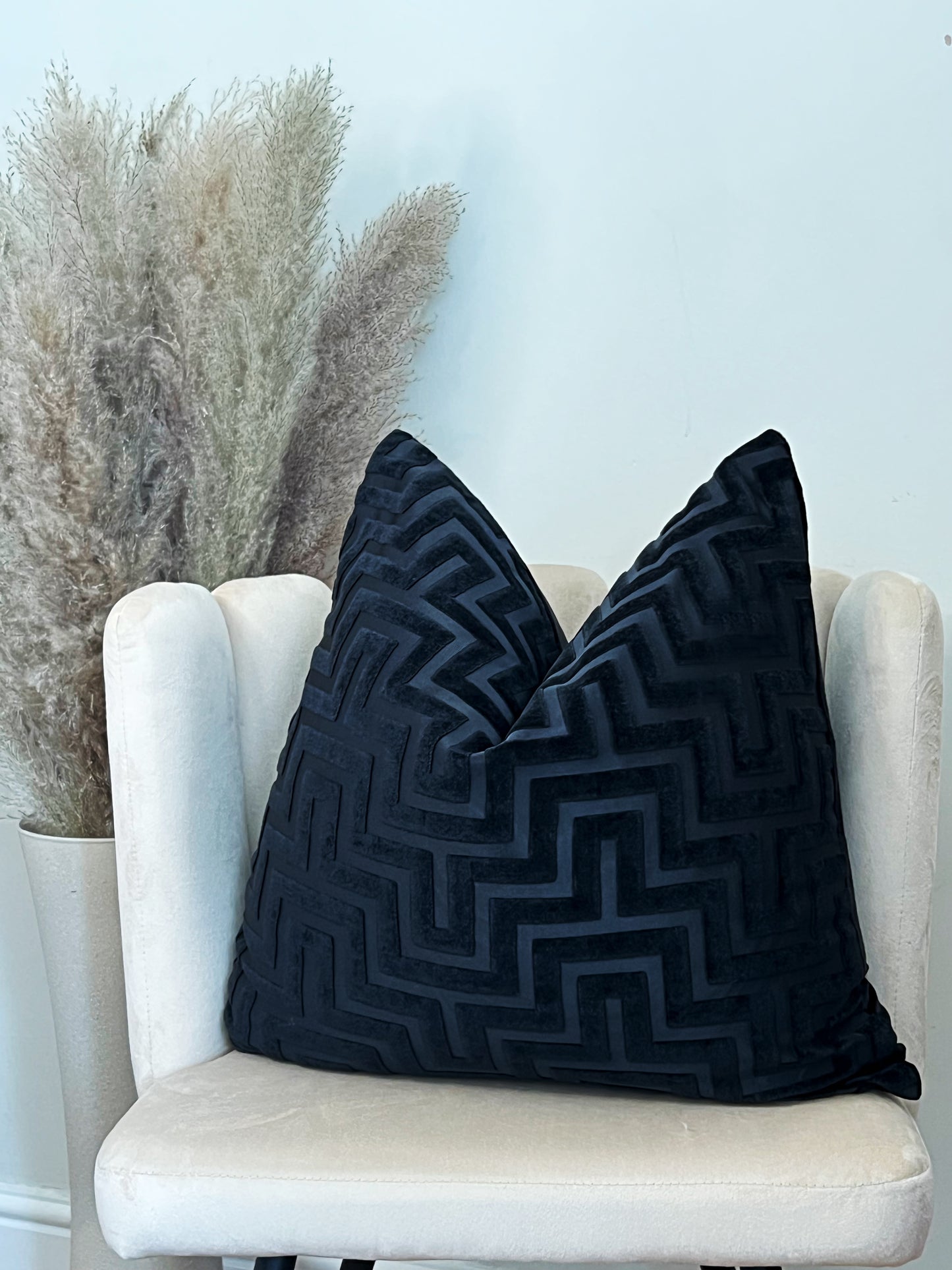 Duck Feather Black Velvet Jacquard Cushion