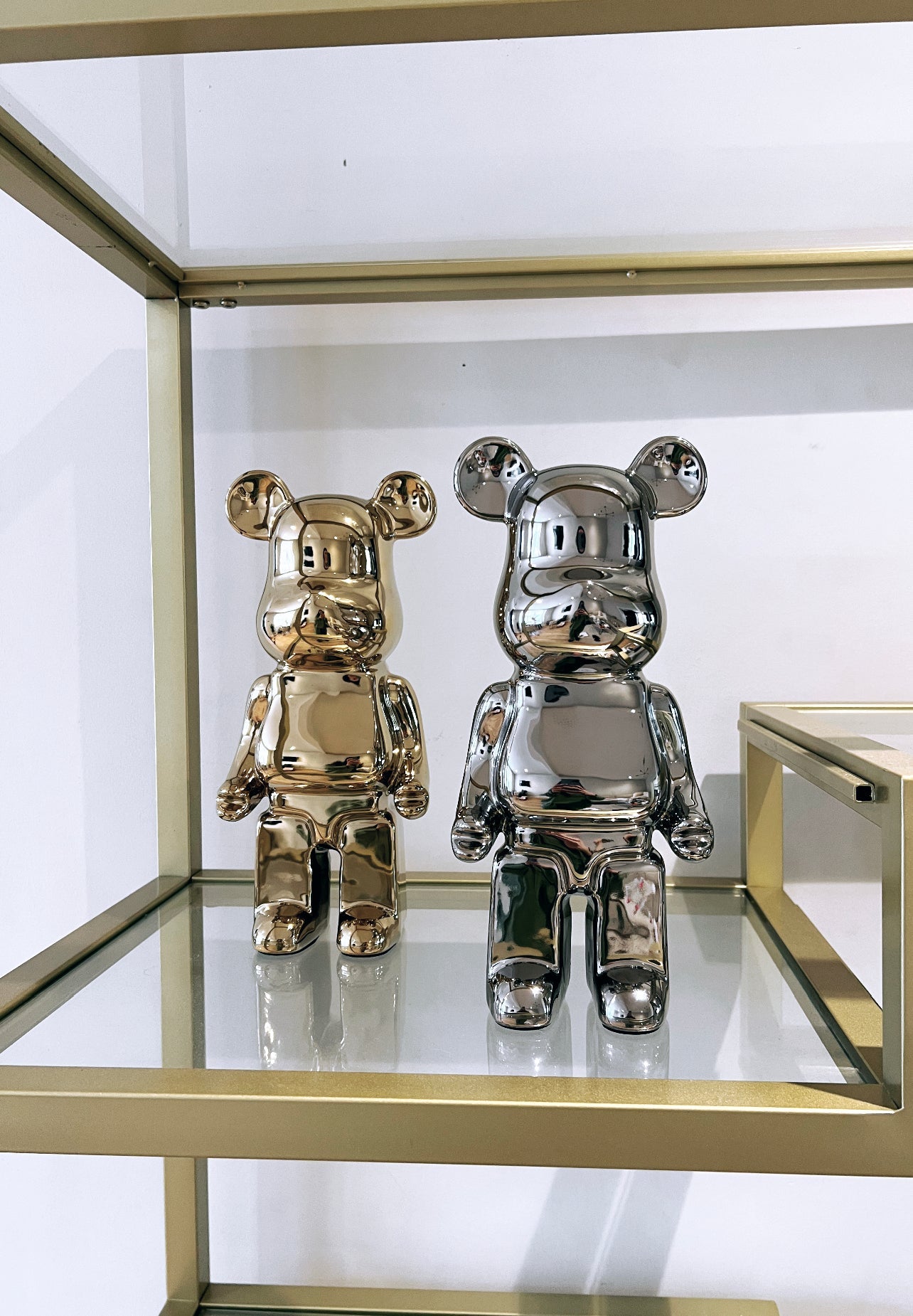 SILVER bear brick piggy bank ceramic sculpture