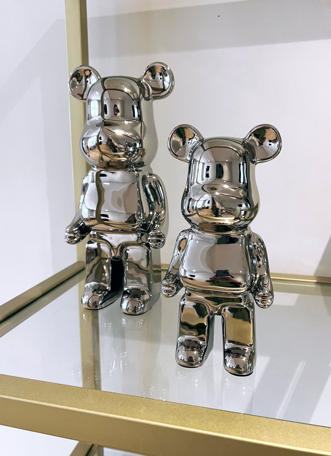 SILVER bear brick piggy bank ceramic sculpture