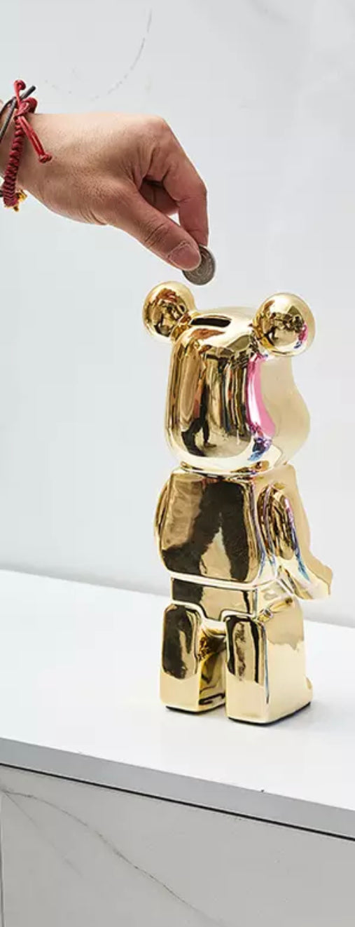 GOLD bear brick piggy bank ceramic sculpture
