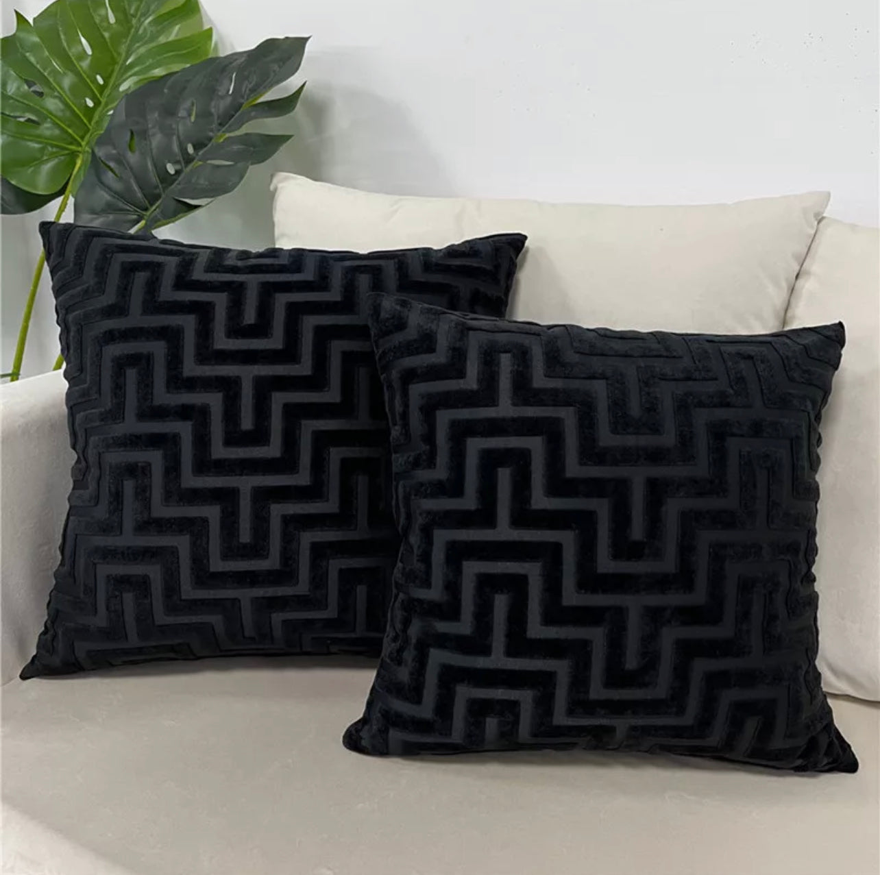 Duck Feather Black Velvet Jacquard Cushion