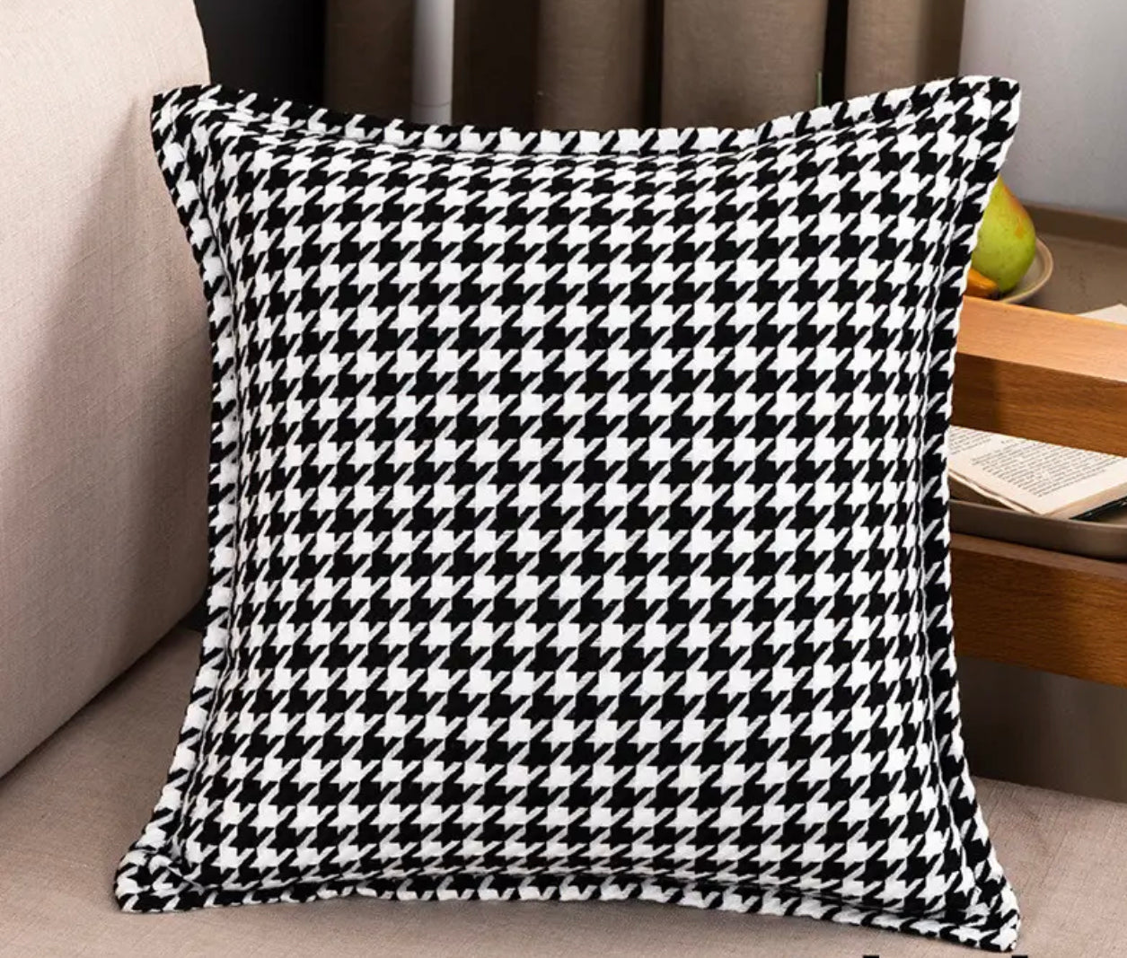 Duck Feather Black and White Houndstooth Cushion