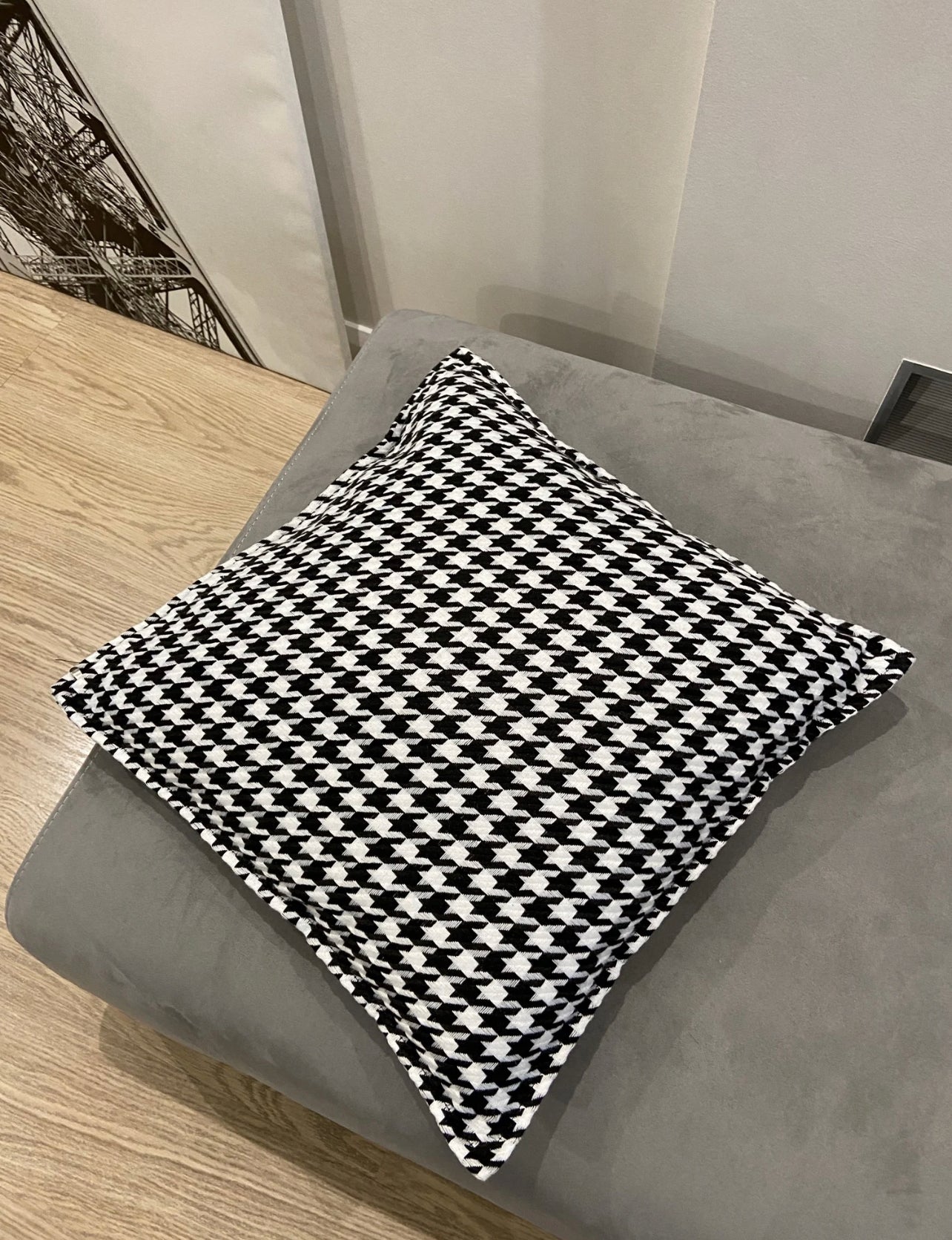 Duck Feather Black and White Houndstooth Cushion