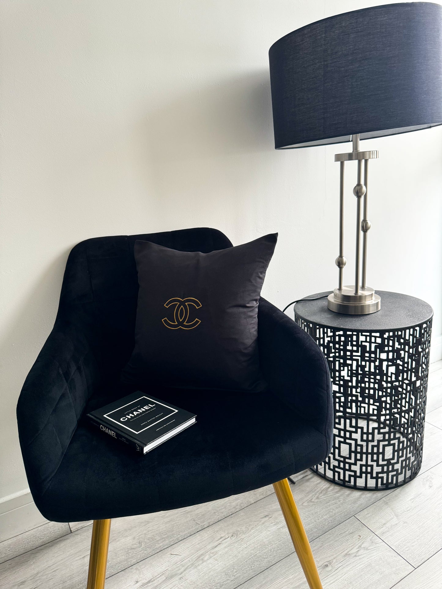 Black and Gold Coco Embroidered Cushion Cover