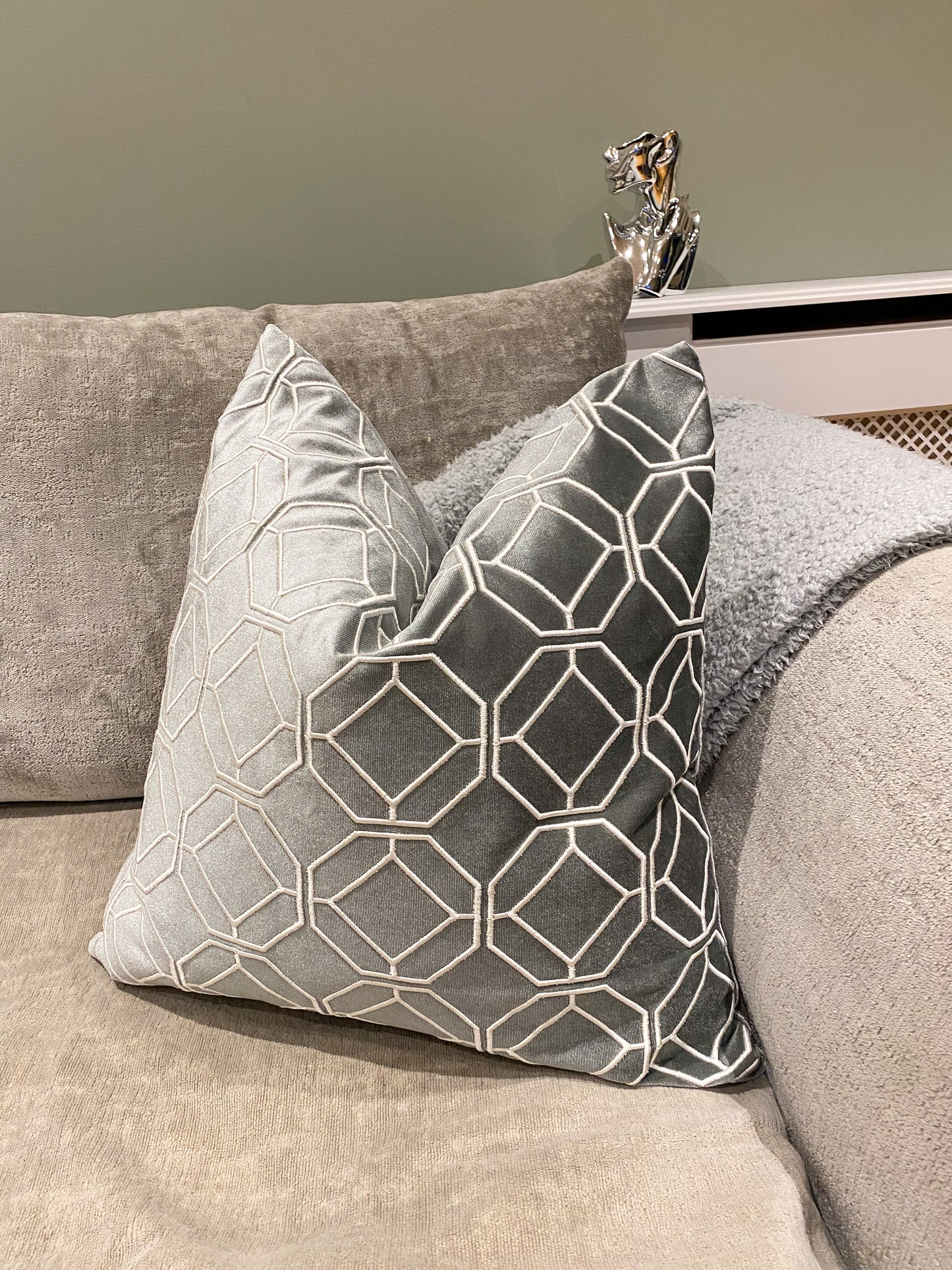 Grey Embroidered Cushion Cover